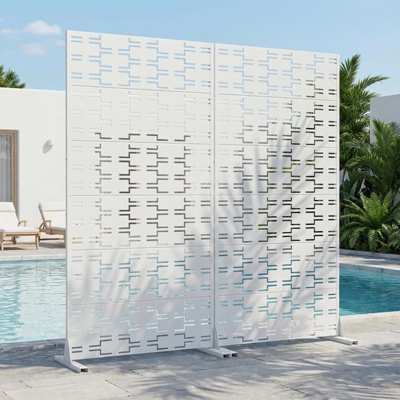 MAYEERTY 2-Piece Outdoor Metal Privacy Screen 6ft × 3ft White, 6-Panel Brick Pattern Decorative Screen for Garden