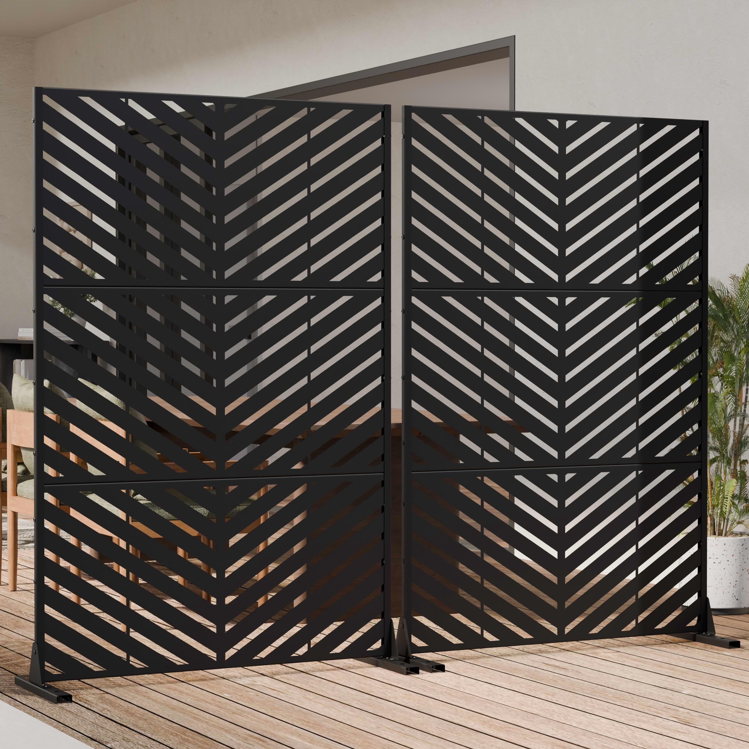 MAYEERTY 2-Piece Outdoor Metal Privacy Screen 6ft × 4ft Black, 3-Panel Parallel Decorative Screen, Rust-Resistant for Patio