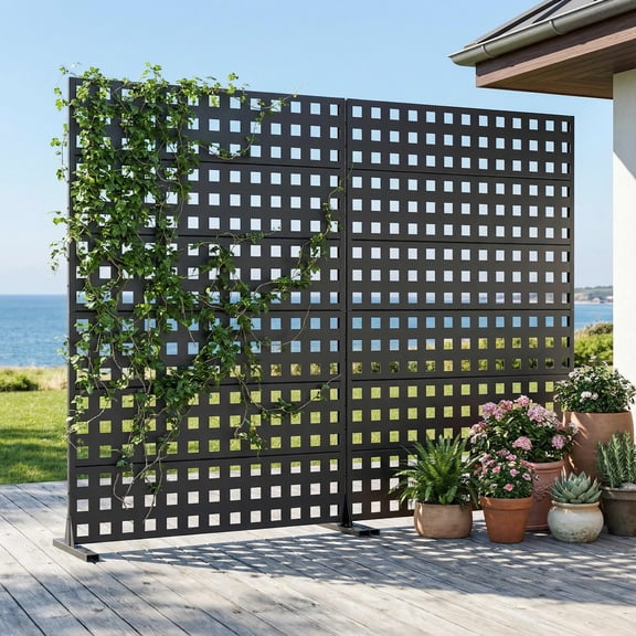 MAYEERTY 2-Piece Outdoor Metal Privacy Screen 6ft × 4ft Black, 6-Panel Lattice Pattern, Rust-Resistant for Garden