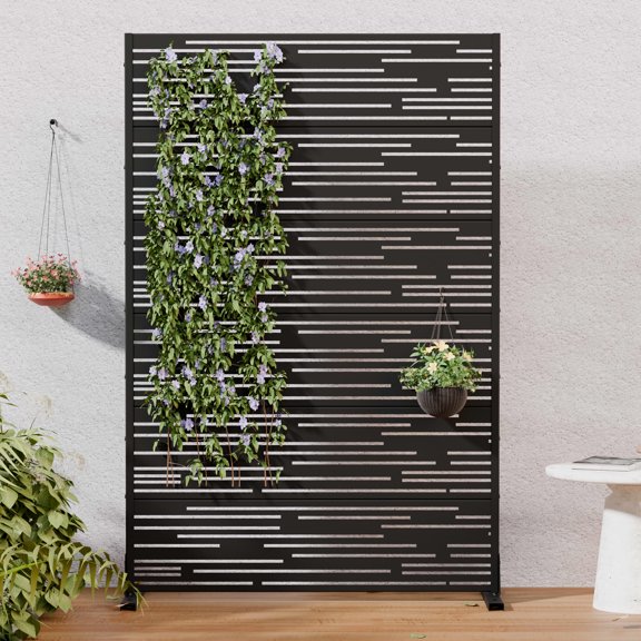 MAYEERTY 2-Piece Outdoor Metal Privacy Screen 6ft × 4ft Black, 6-Panel Light & Shadow Pattern, Rust-Resistant for Garden