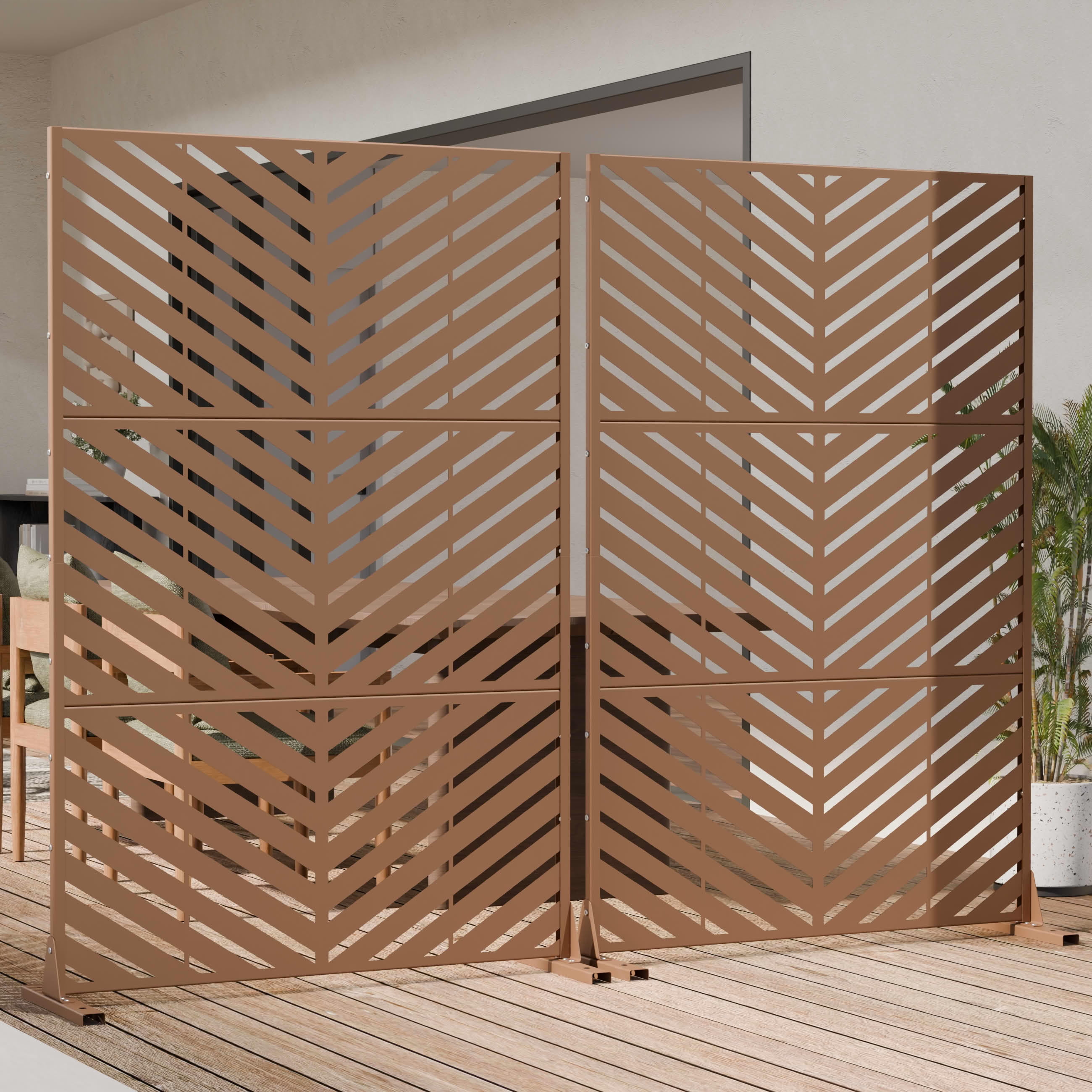MAYEERTY 2-Piece Outdoor Metal Privacy Screen 6ft × 4ft Brown, 3-Panel Parallel Decorative Screen, Rust-Resistant for Patio