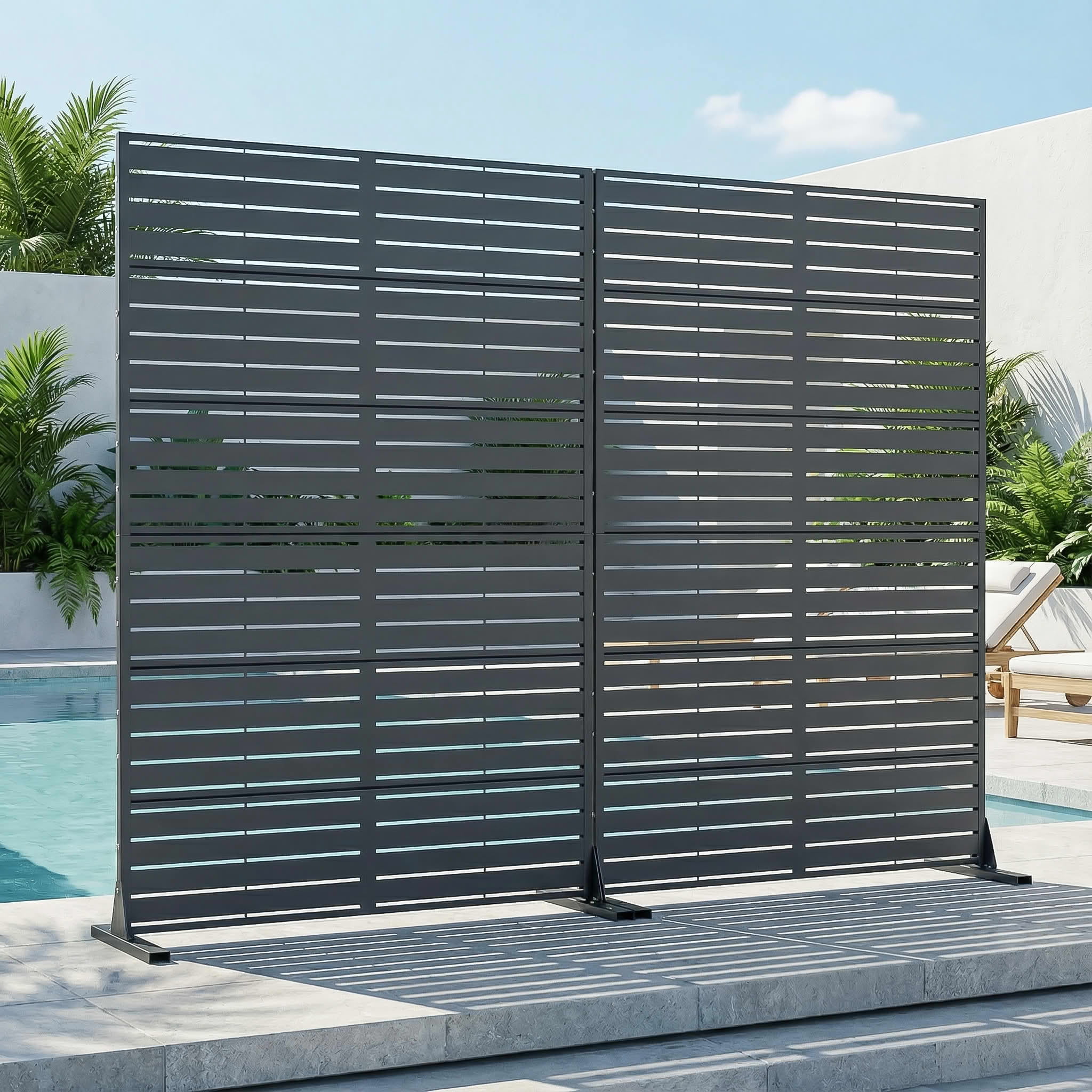 MAYEERTY 2-Piece Outdoor Metal Privacy Screen 6ft × 4ft Cambrian Rock Gray, 6-Panel Classic Louvered, Weatherproof for Patio