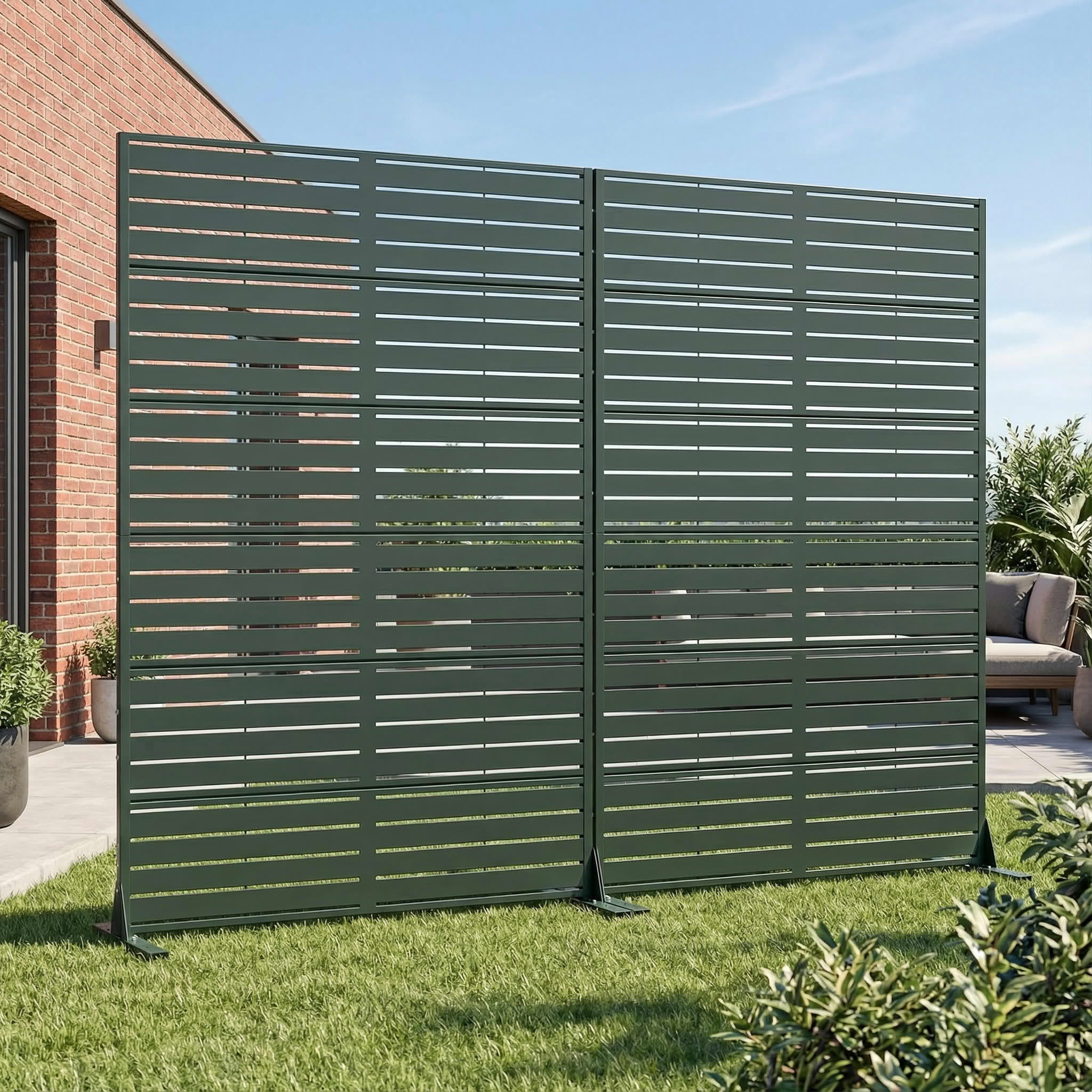MAYEERTY 2-Piece Outdoor Metal Privacy Screen 6ft × 4ft Dark Green, 6-Panel Classic Louvered, Easy Install for Patio