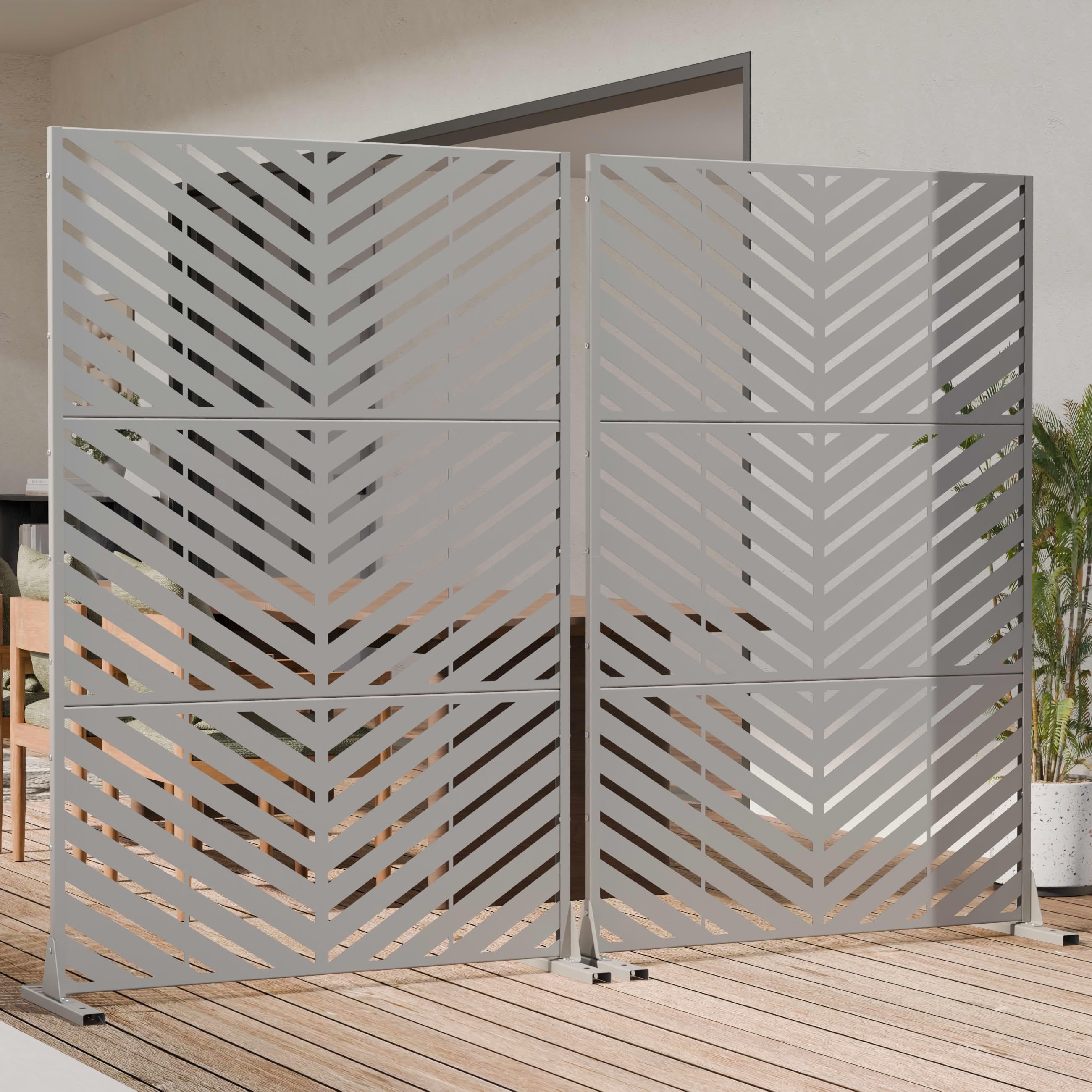 MAYEERTY 2-Piece Outdoor Metal Privacy Screen 6ft × 4ft Gray, 3-Panel Parallel Decorative Screen, Rust-Resistant for Patio
