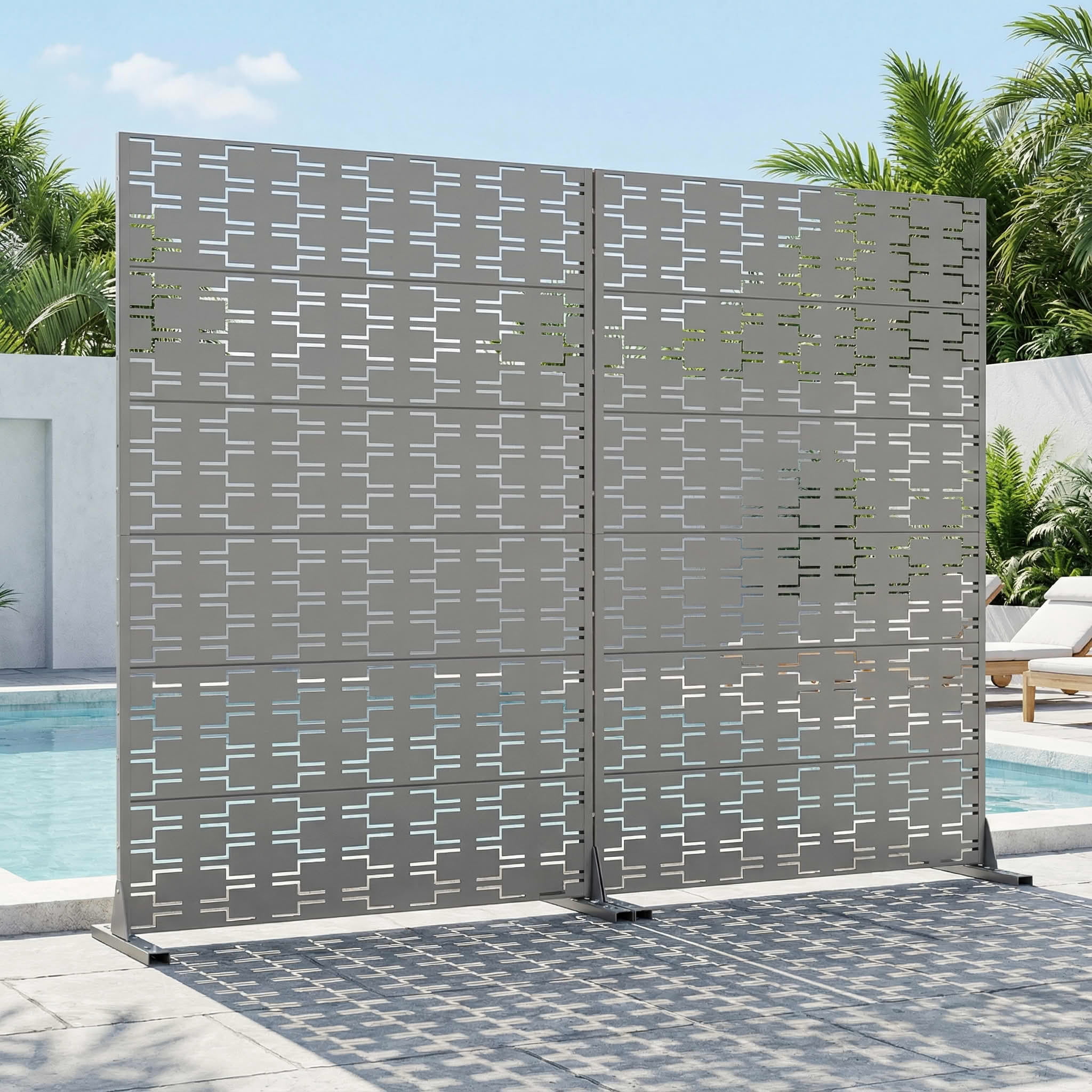 MAYEERTY 2-Piece Outdoor Metal Privacy Screen 6ft × 4ft Gray, 6-Panel Brick Pattern Decorative Screen for Garden