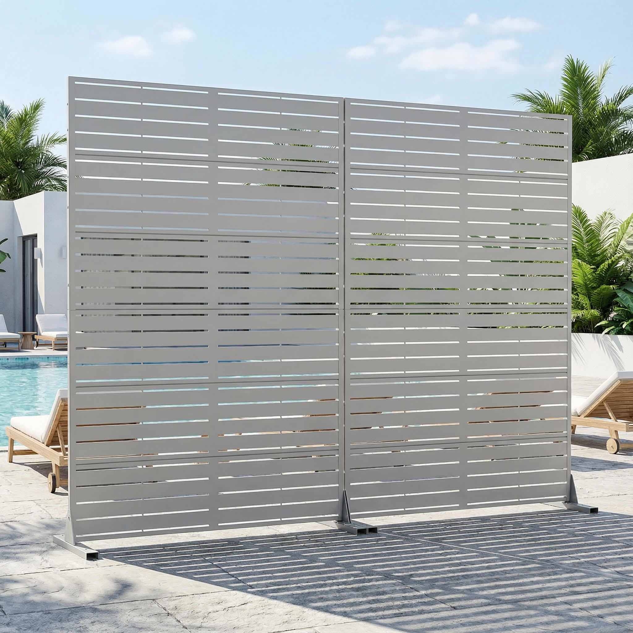 MAYEERTY 2-Piece Outdoor Metal Privacy Screen 6ft × 4ft Gray, 6-Panel Classic Louvered, Rust-Resistant for Patio