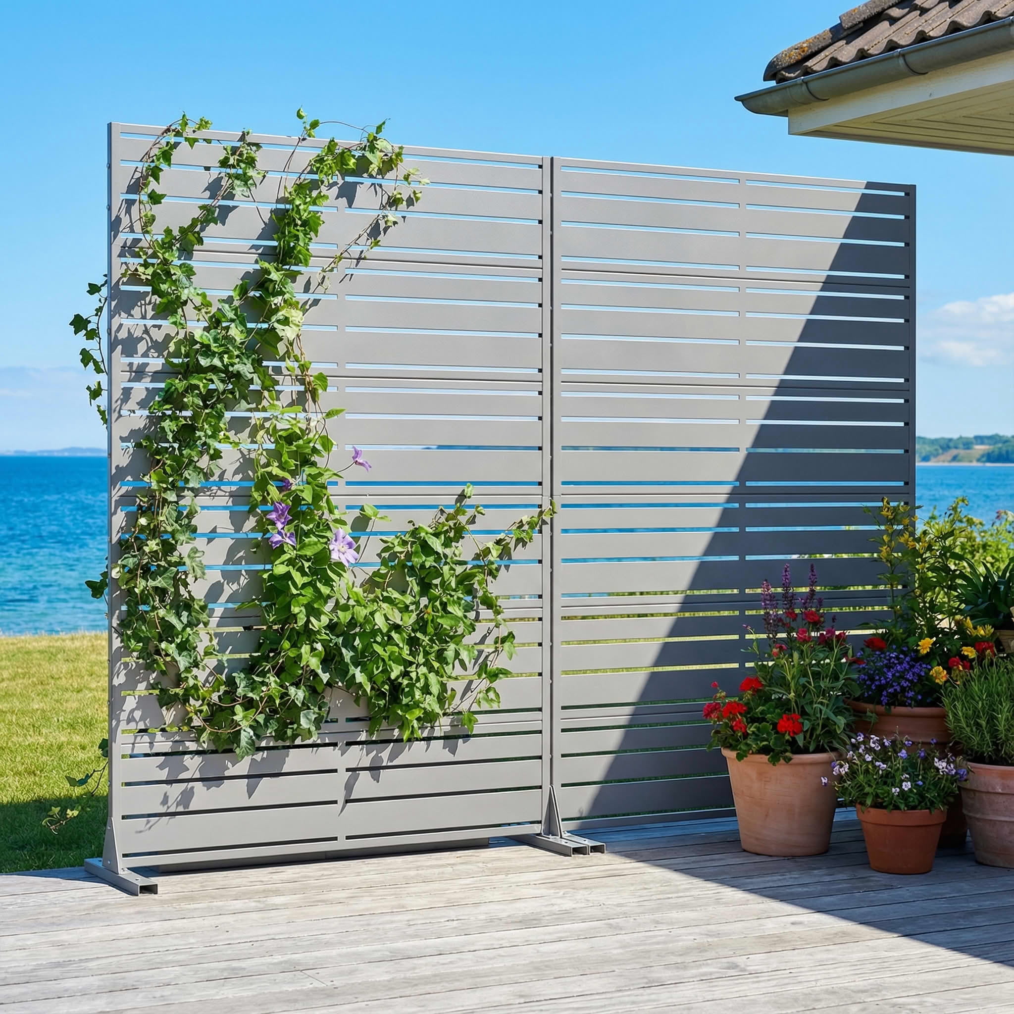 MAYEERTY 2-Piece Outdoor Metal Privacy Screen 6ft × 4ft Gray, 6-Panel Wide-Narrow Louvered, Rust-Resistant for Garden