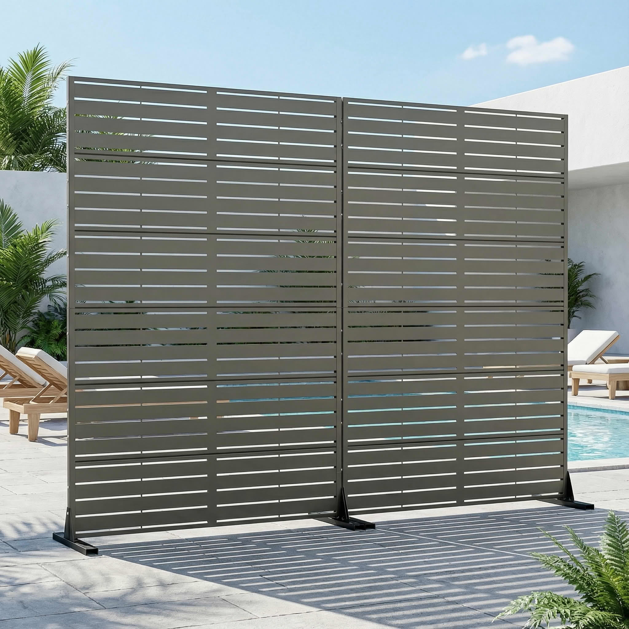 MAYEERTY 2-Piece Outdoor Metal Privacy Screen 6ft × 4ft Olive Gray, 6-Panel Classic Louvered, Easy Install for Patio