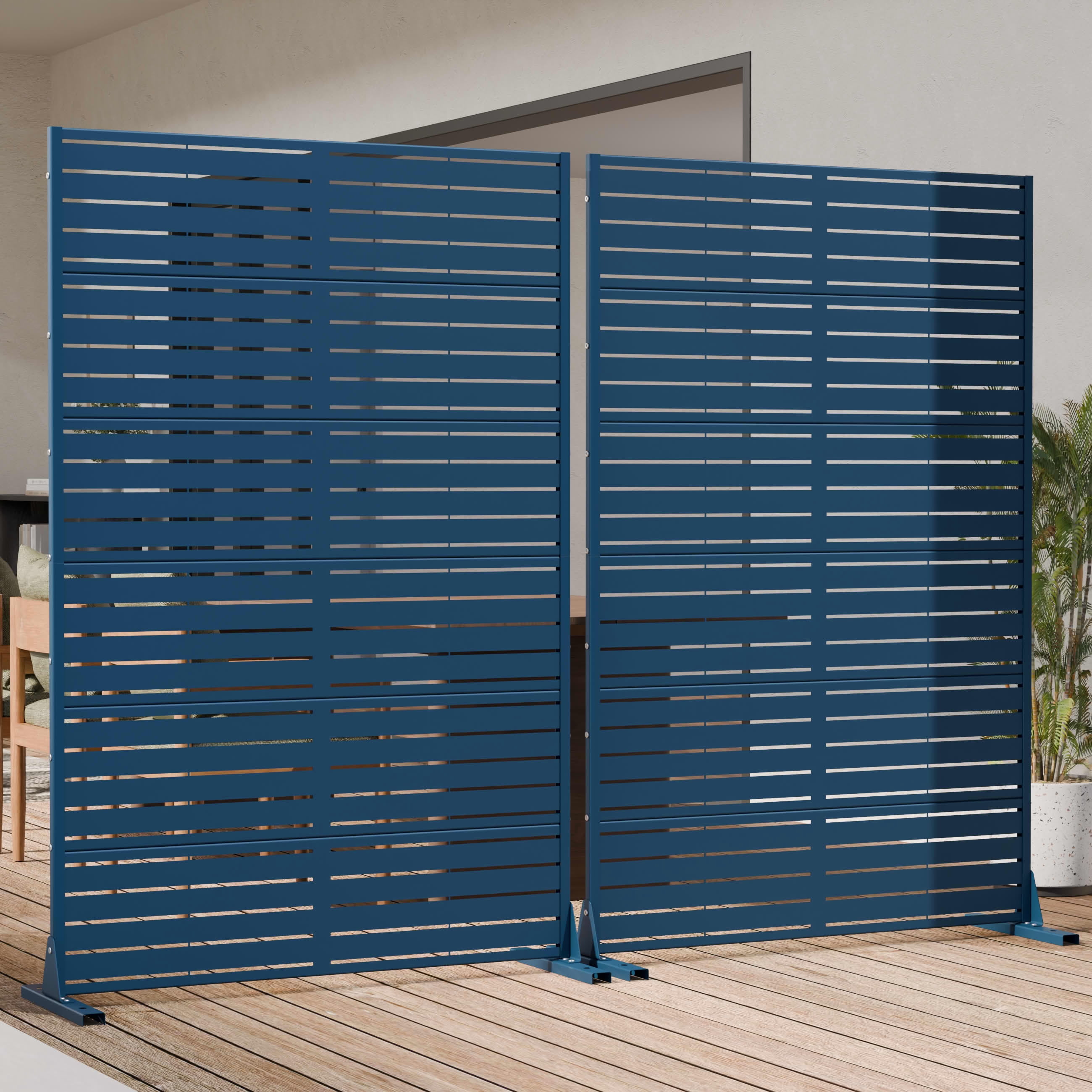 MAYEERTY 2-Piece Outdoor Metal Privacy Screen 6ft × 4ft Starry Night Blue, 6-Panel Classic Louvered, Weatherproof for Patio