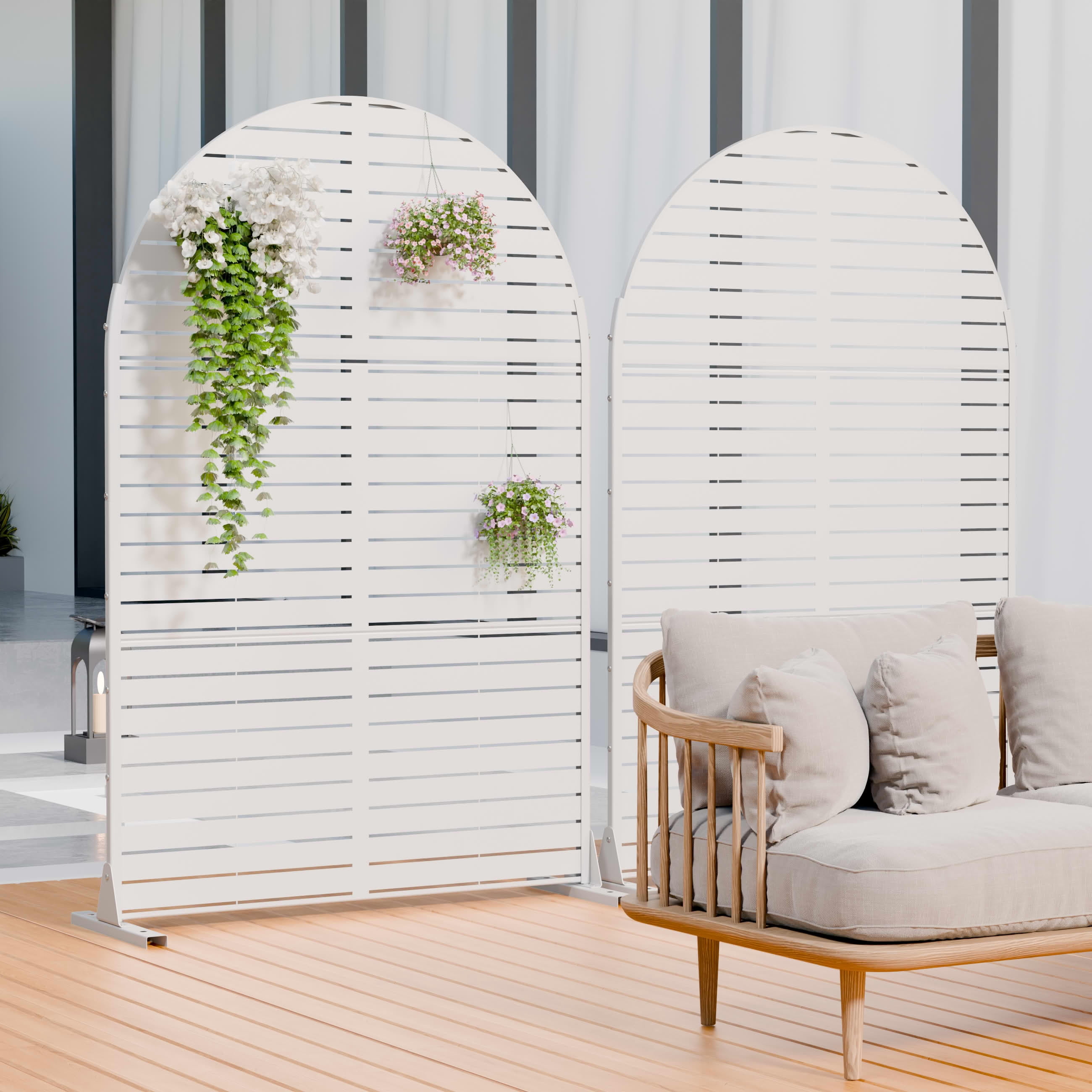 MAYEERTY 2-Piece Outdoor Metal Privacy Screen 6ft × 4ft White, 3-Panel Classic Louvered, Rust-Resistant for Patio