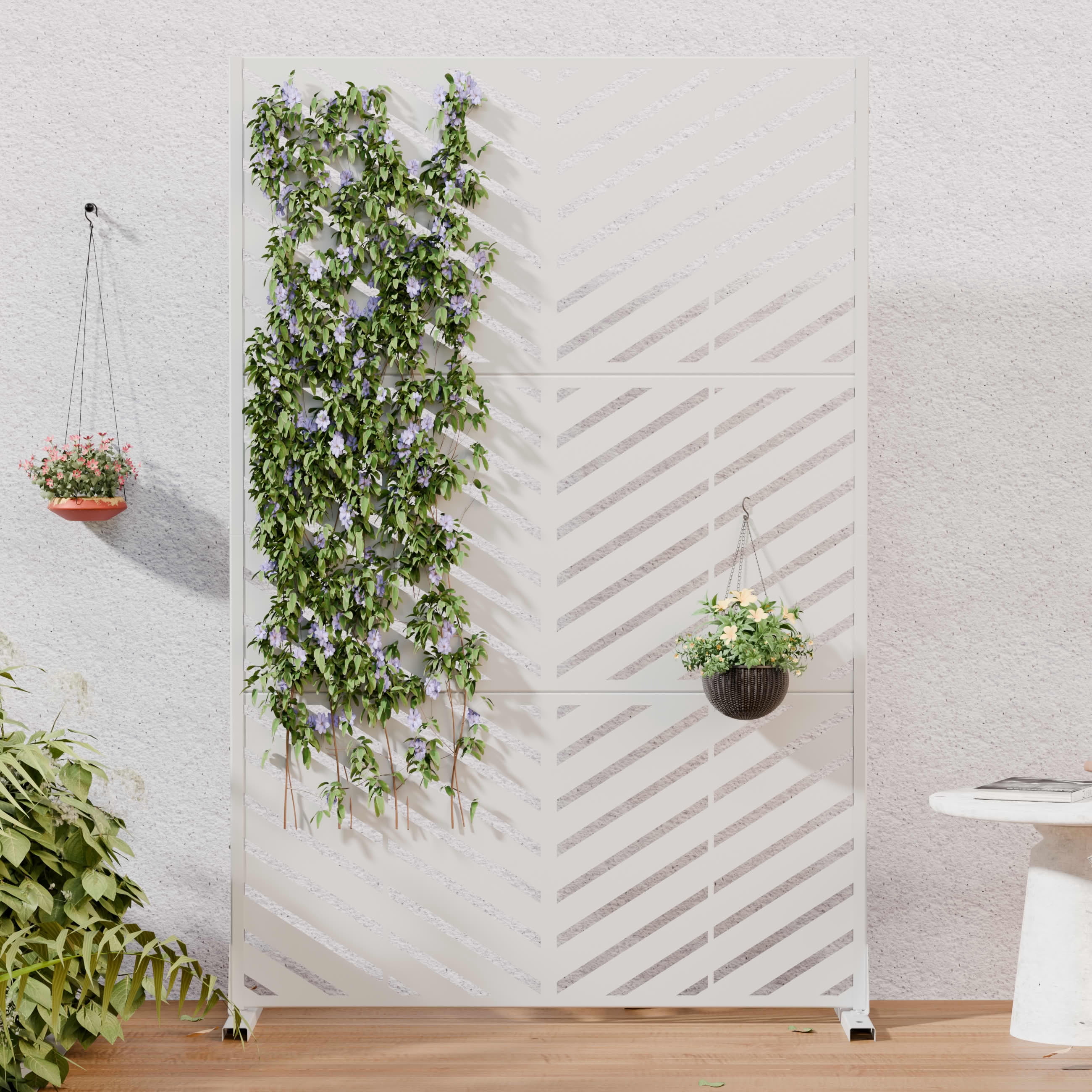MAYEERTY 2-Piece Outdoor Metal Privacy Screen 6ft × 4ft White, 3-Panel Parallel Decorative Screen, Rust-Resistant for Patio