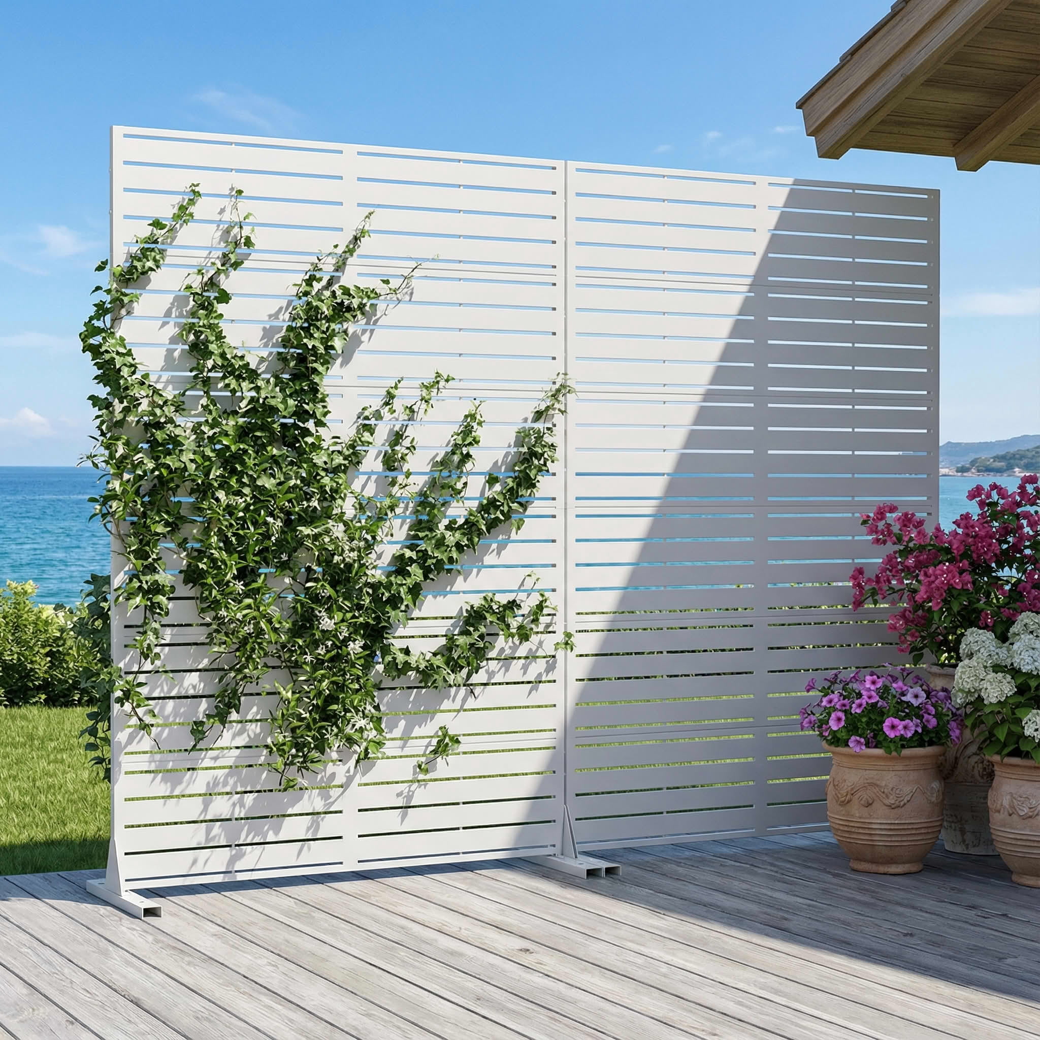 MAYEERTY 2-Piece Outdoor Metal Privacy Screen 6ft × 4ft White, 6-Panel Classic Louvered, Rust-Resistant for Patio
