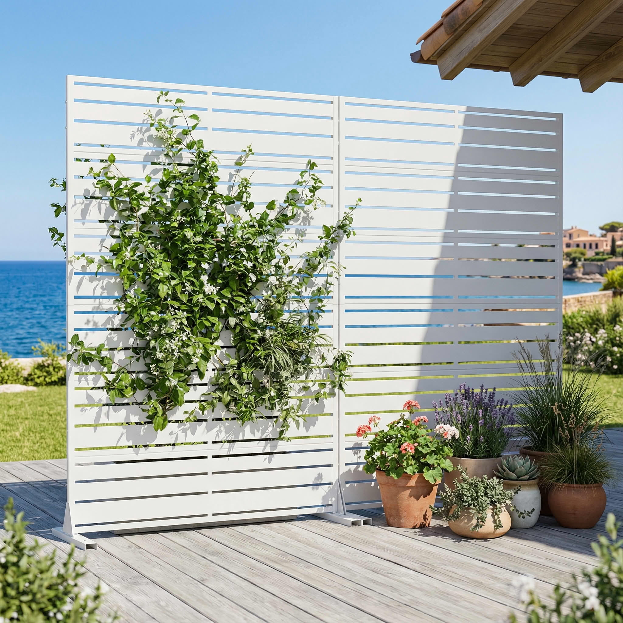 MAYEERTY 2-Piece Outdoor Metal Privacy Screen 6ft × 4ft White, 6-Panel Wide-Narrow Louvered, Rust-Resistant for Garden