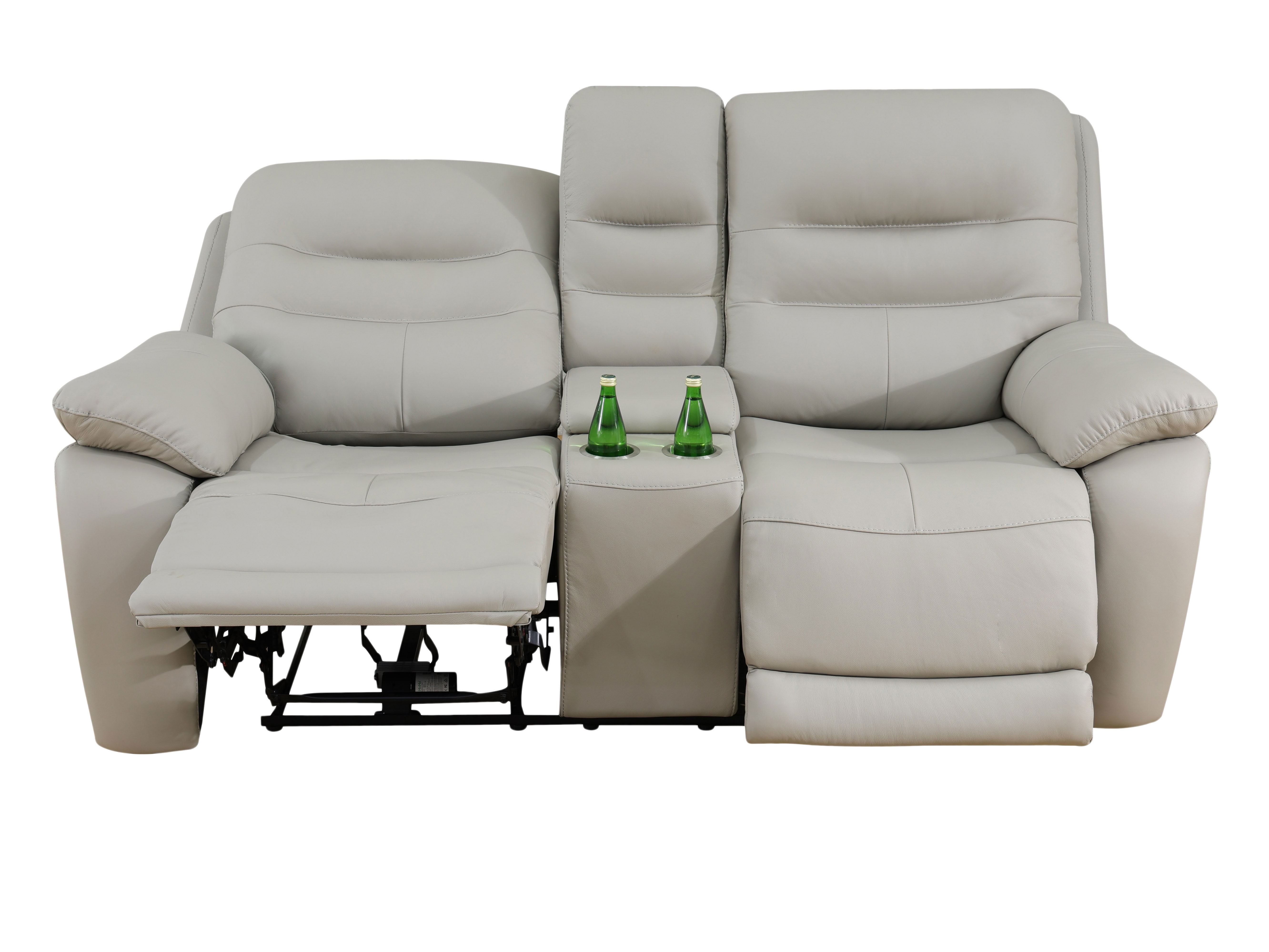 MAYEERTY 2-Seater Recliner, Genuine Leather Loveseat Sofa with Storage & Cup Holder for Living Room