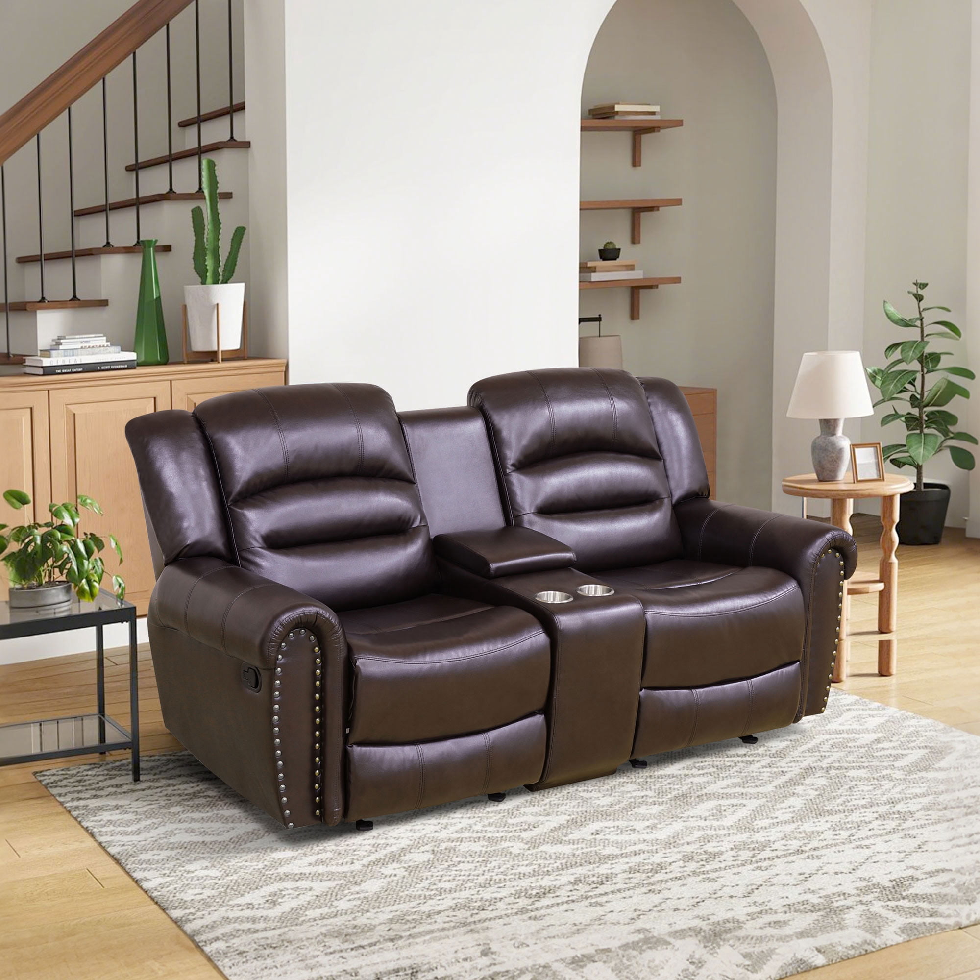 MAYEERTY 2-Seater Recliner Loveseat, Breathable Leather Sofa with Storage for Apartment Living