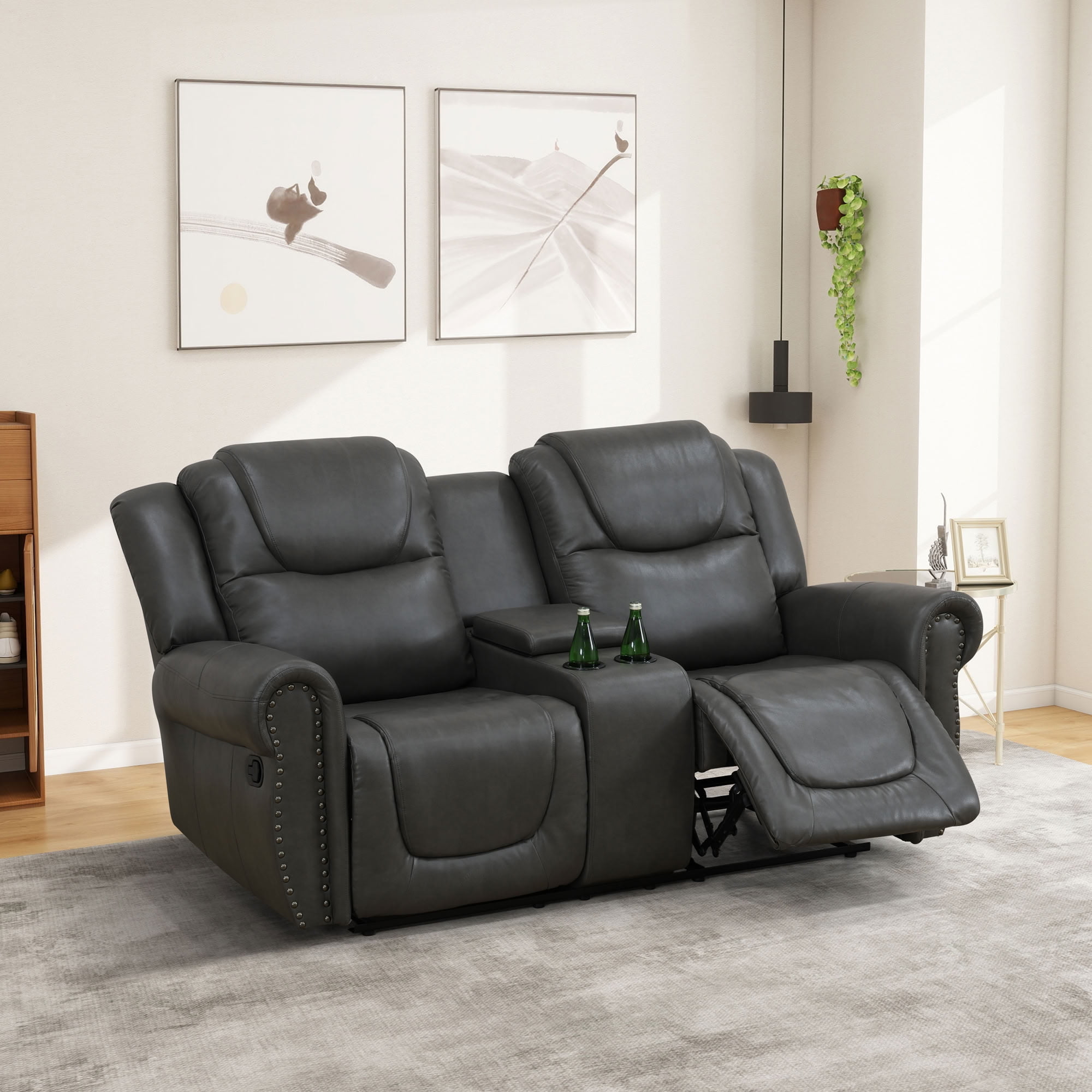 MAYEERTY 2-Seater Recliner Loveseat Sofa, Breathable Leather for Small Apartment Living Room