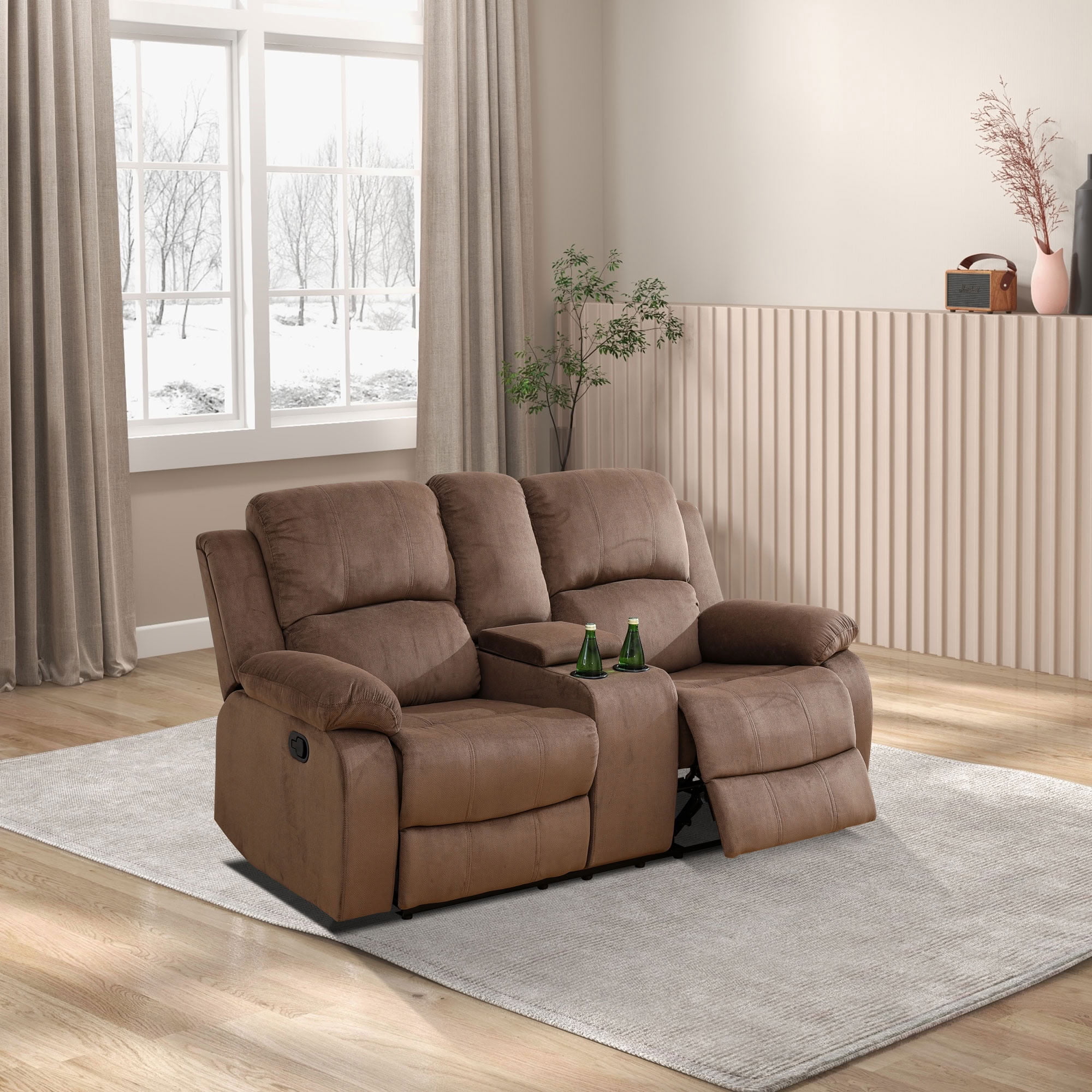 MAYEERTY 2-Seater Recliner Loveseat Sofa, Non-Spinning Fabric with Storage for Couple Leisure Spaces Living Rooms
