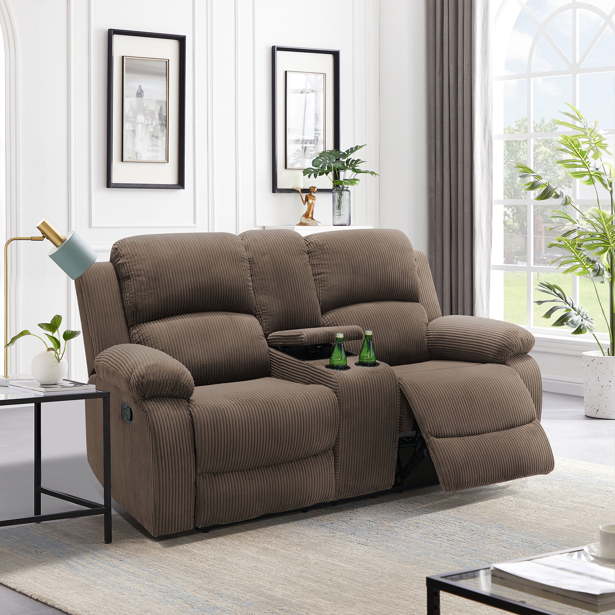 MAYEERTY 2-Seater Recliner Loveseat Sofa, Thick Stuffed Fabric with Storage for Couple Leisure Spaces Living Room