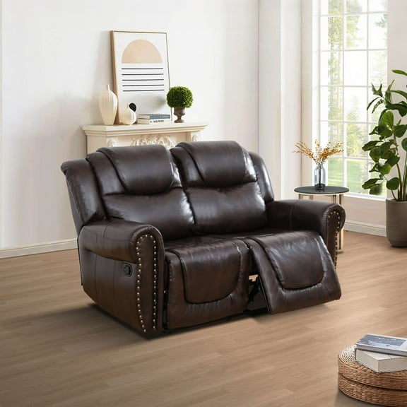 MAYEERTY 2-Seater Recliner Loveseat Sofa with Breathable Semi PU Leather for Living Room
