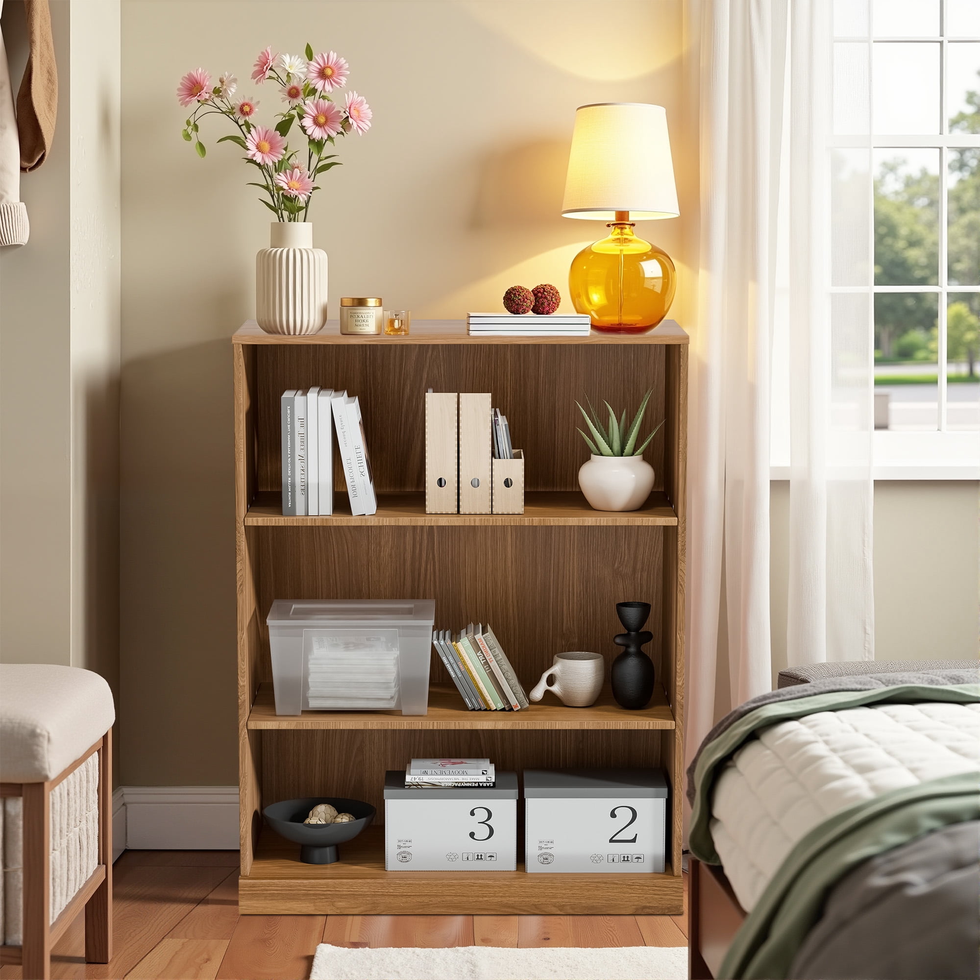 MAYEERTY 2-Set 16*31*41"Natural Wood Grain Storage Cabinet with Adjustable Shelves for Living Room, Bookcase