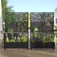 thumbnail image 1 of MAYEERTY 2-Set 47*16" Outdoor Black Metal Planter Box with Trellis for Climbing Plants,Leafy & Parallel Pattern, 1 of 8