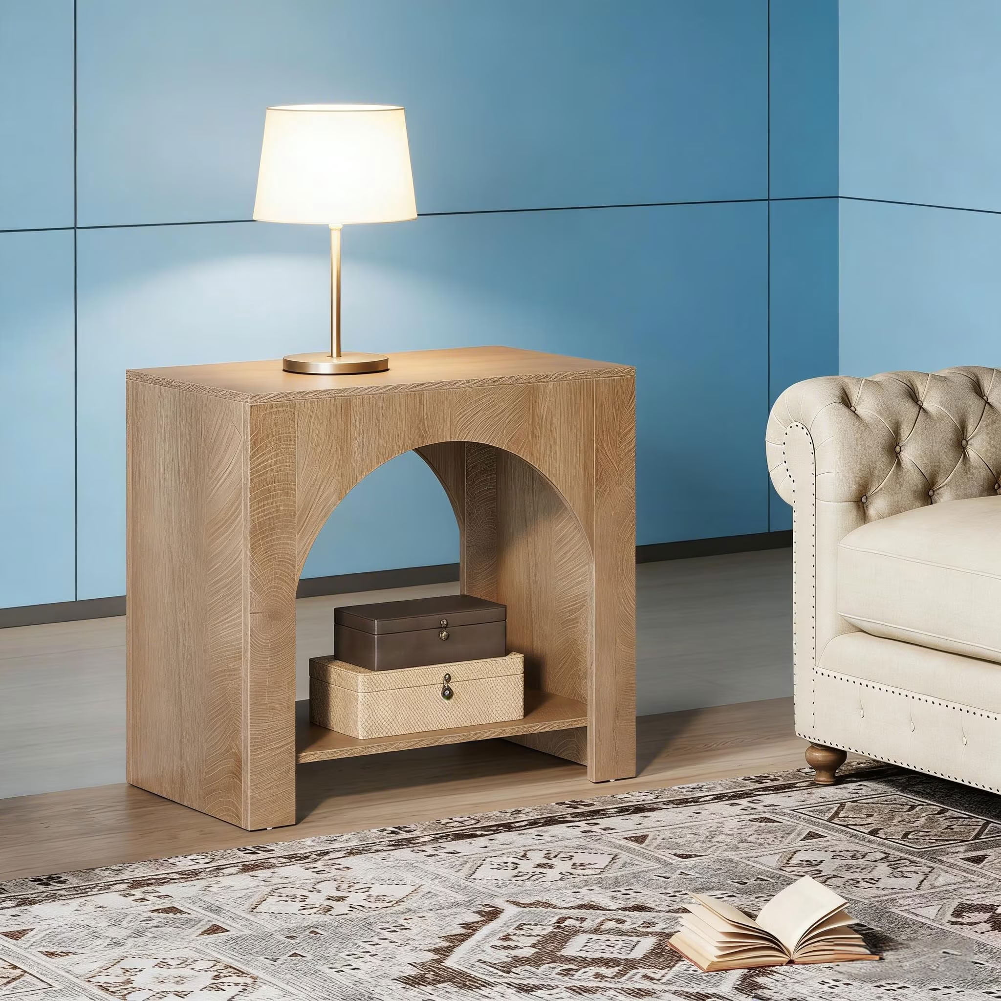 MAYEERTY 2-Tier End Table, Modern Wooden Side Table with Arched Open Shelf, for Living Room, Bedroom, Small Spaces