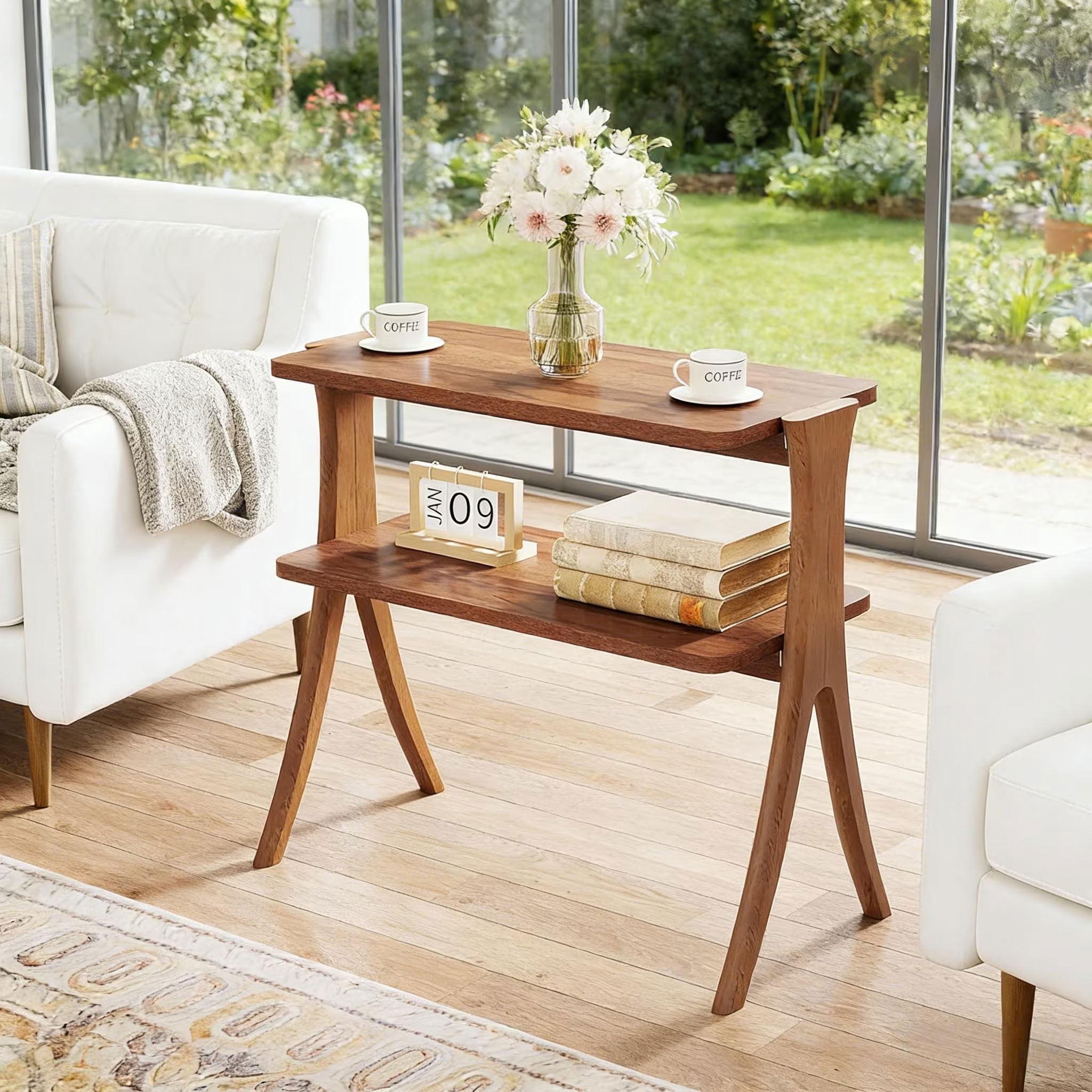 MAYEERTY 2-Tier Wood End Table, Farmhouse Side Table for Living Room, Bedroom, Small Spaces
