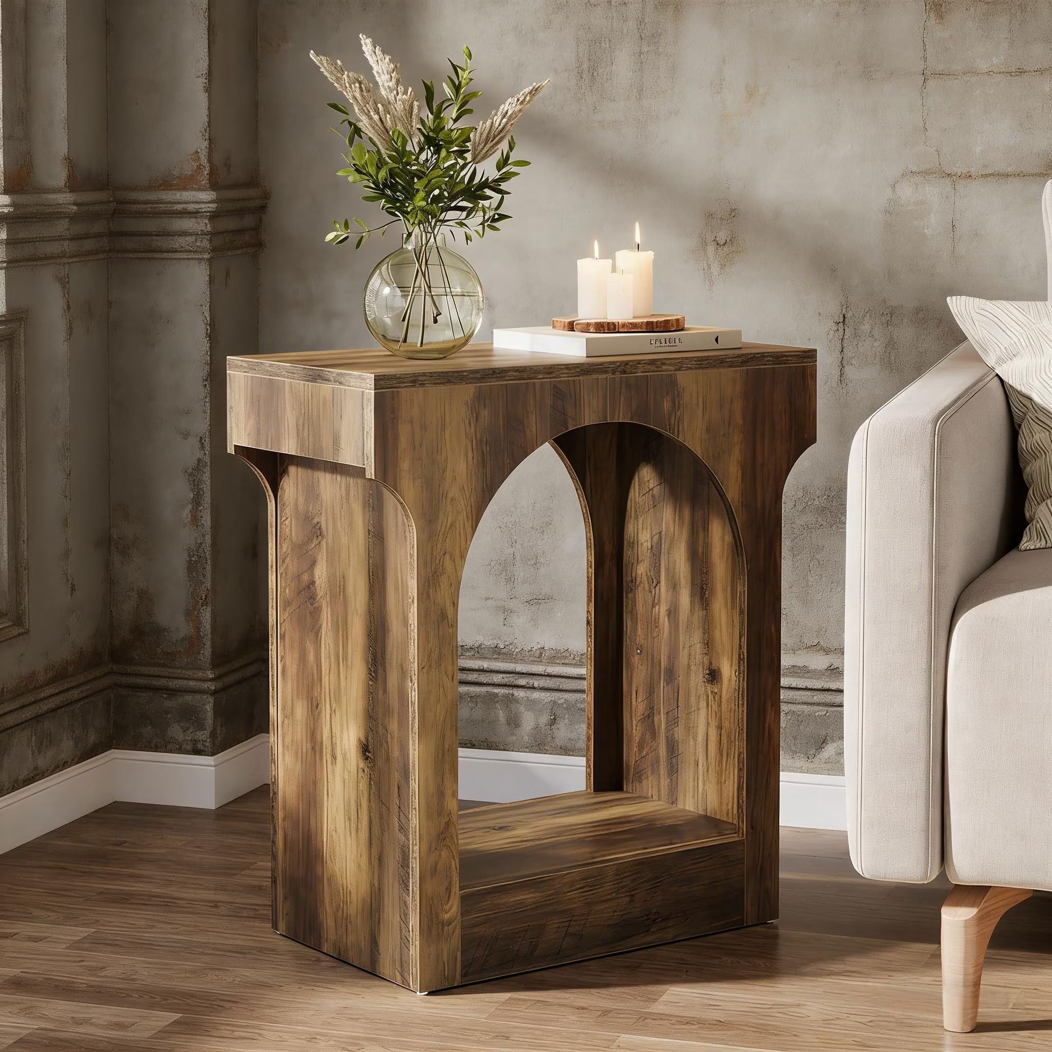 MAYEERTY 2-Tier Wood End Table, Mid-Century Modern Side Table with Arched Storage Space, for Living Room, Bedroom