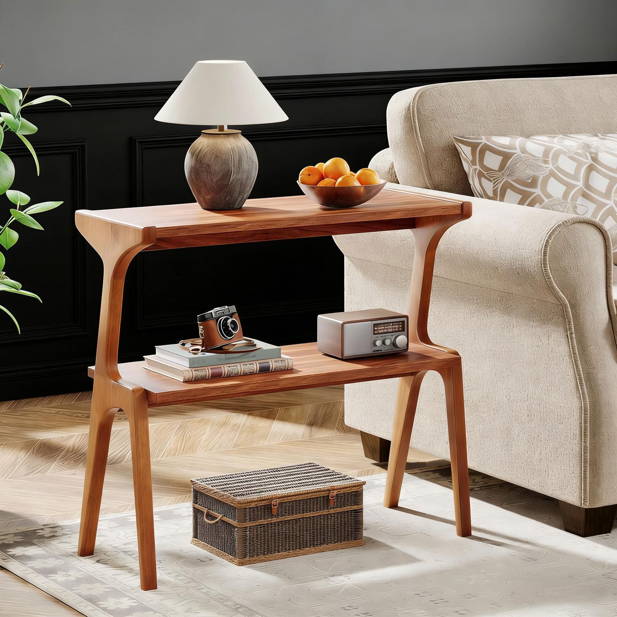 MAYEERTY 2-Tier Wood End Table, Modern Farmhouse Sofa Side Table with Storage Shelf, Accent Table for Living Room, Bedroom, Small Spaces