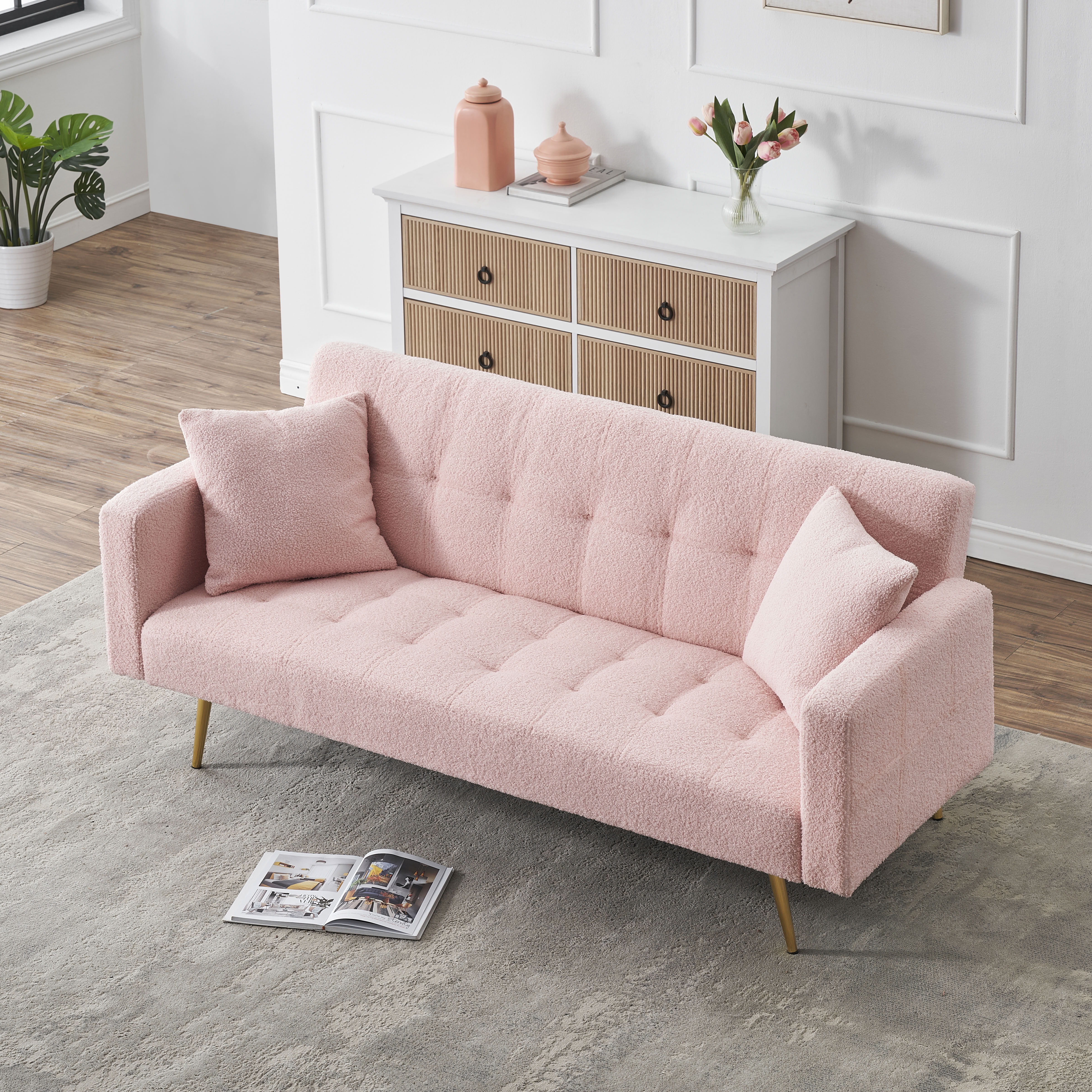 MAYEERTY 2-in-1 Convertible Sofa Bed, Loveseat Sofa Space-Saving for Home Small Apartments, Pink