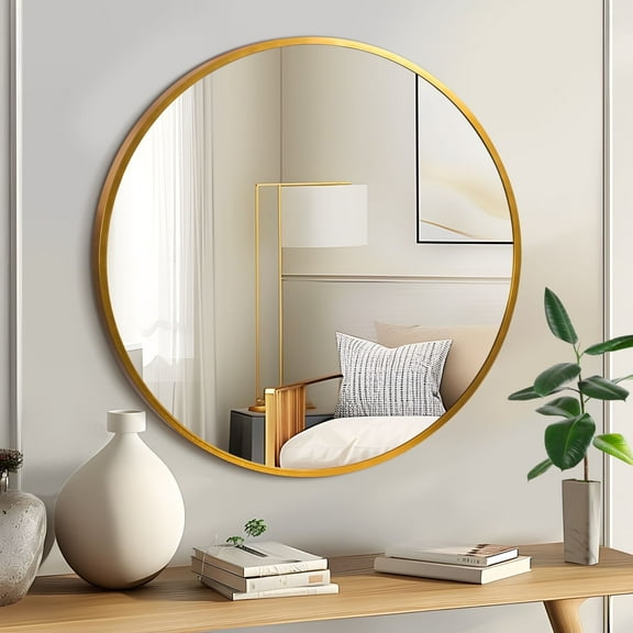 MAYEERTY 20" × 20" Round Wall Mirror Modern Mirror for Vanity, Aluminium Alloy, Gold