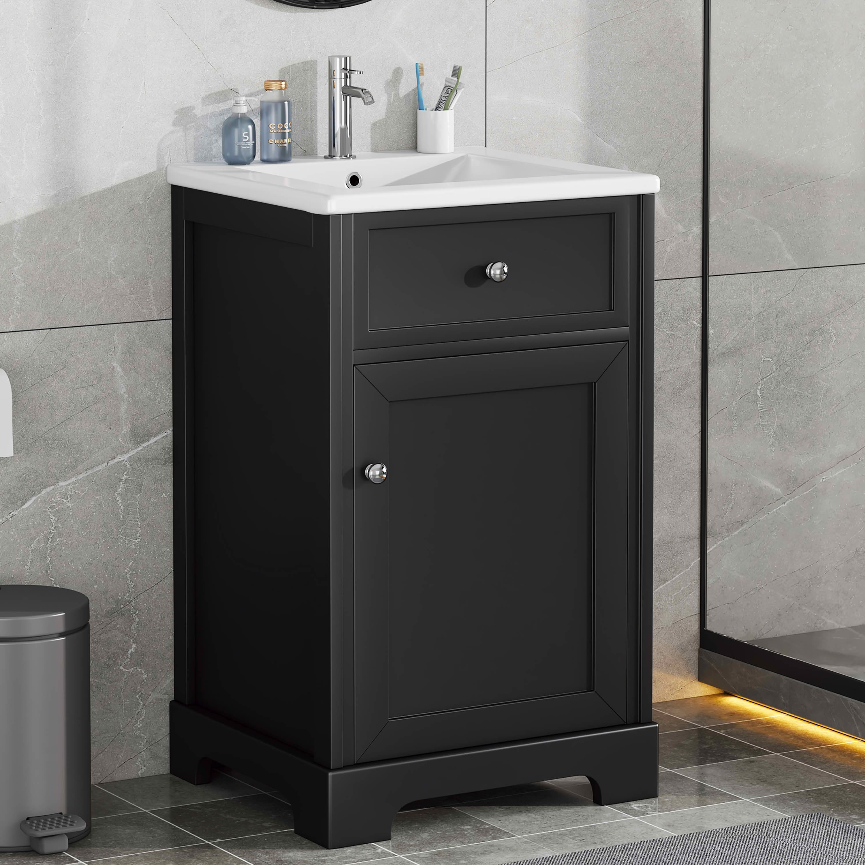 MAYEERTY 20" Bathroom Vanity with Sink Soft Closing Door Storage Rack Adjustable Shelf Black