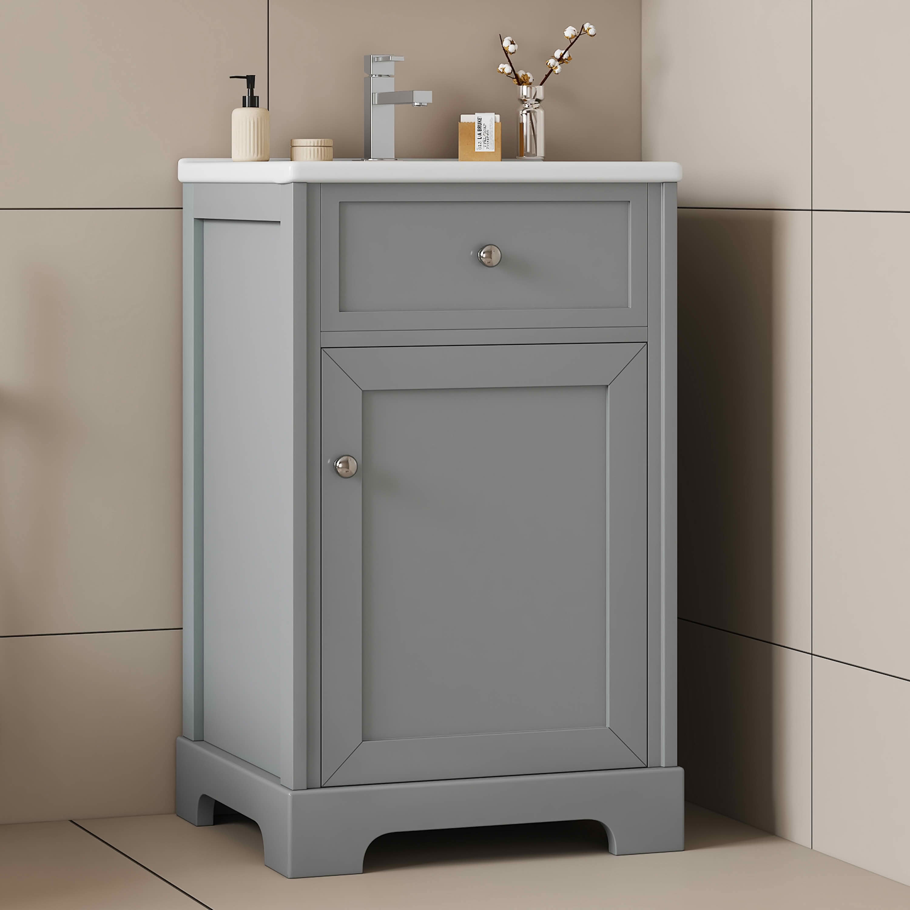 MAYEERTY 20" Bathroom Vanity with Sink Soft Closing Door Storage Rack Adjustable Shelf Gray