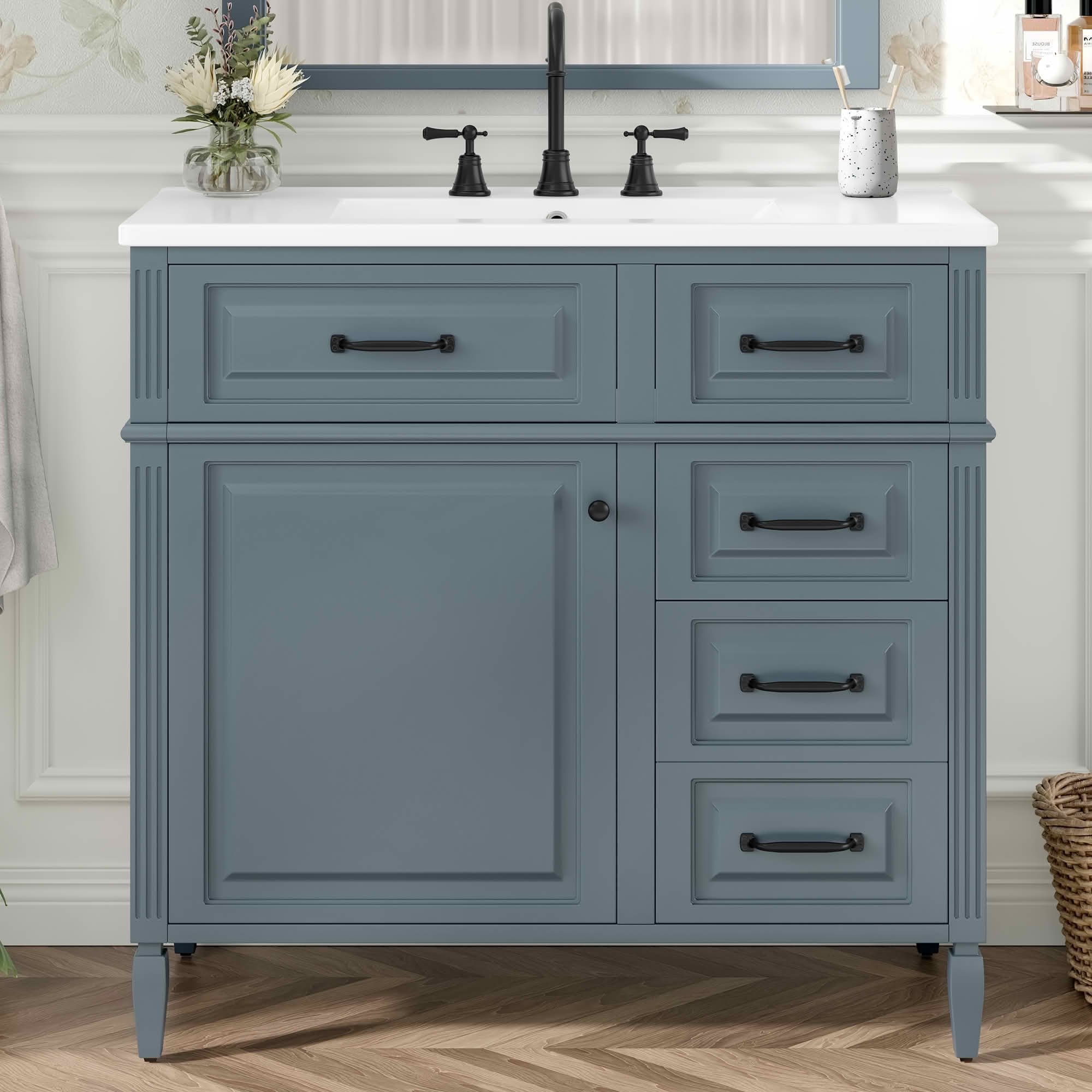 MAYEERTY 20" Bathroom Vanity with Sink Soft Closing Door Storage Rack Drawer Black