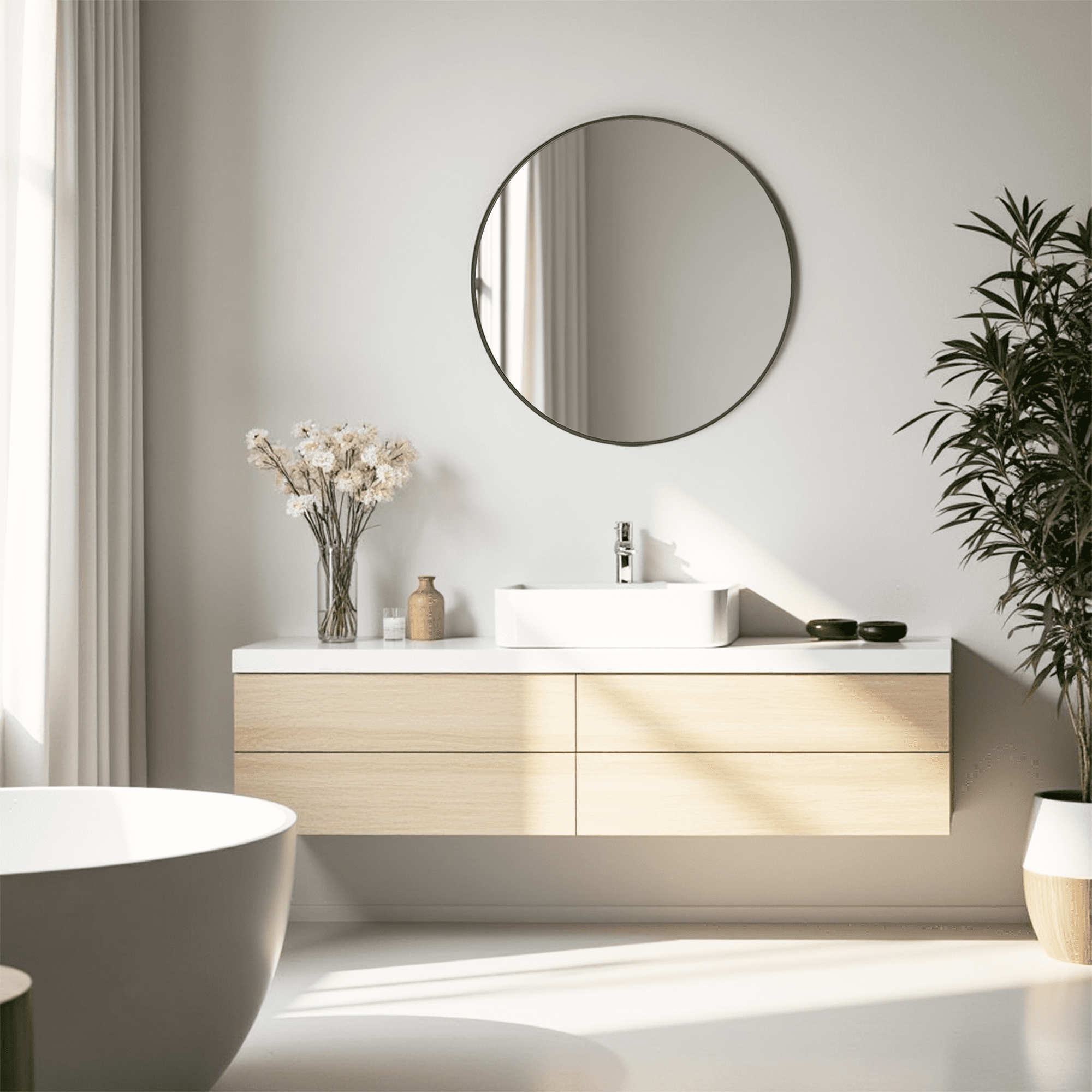 MAYEERTY 20" Round Wall Mirror - Aluminum Frame, Suitable for Vanity/Bathroom/Living Room, Black