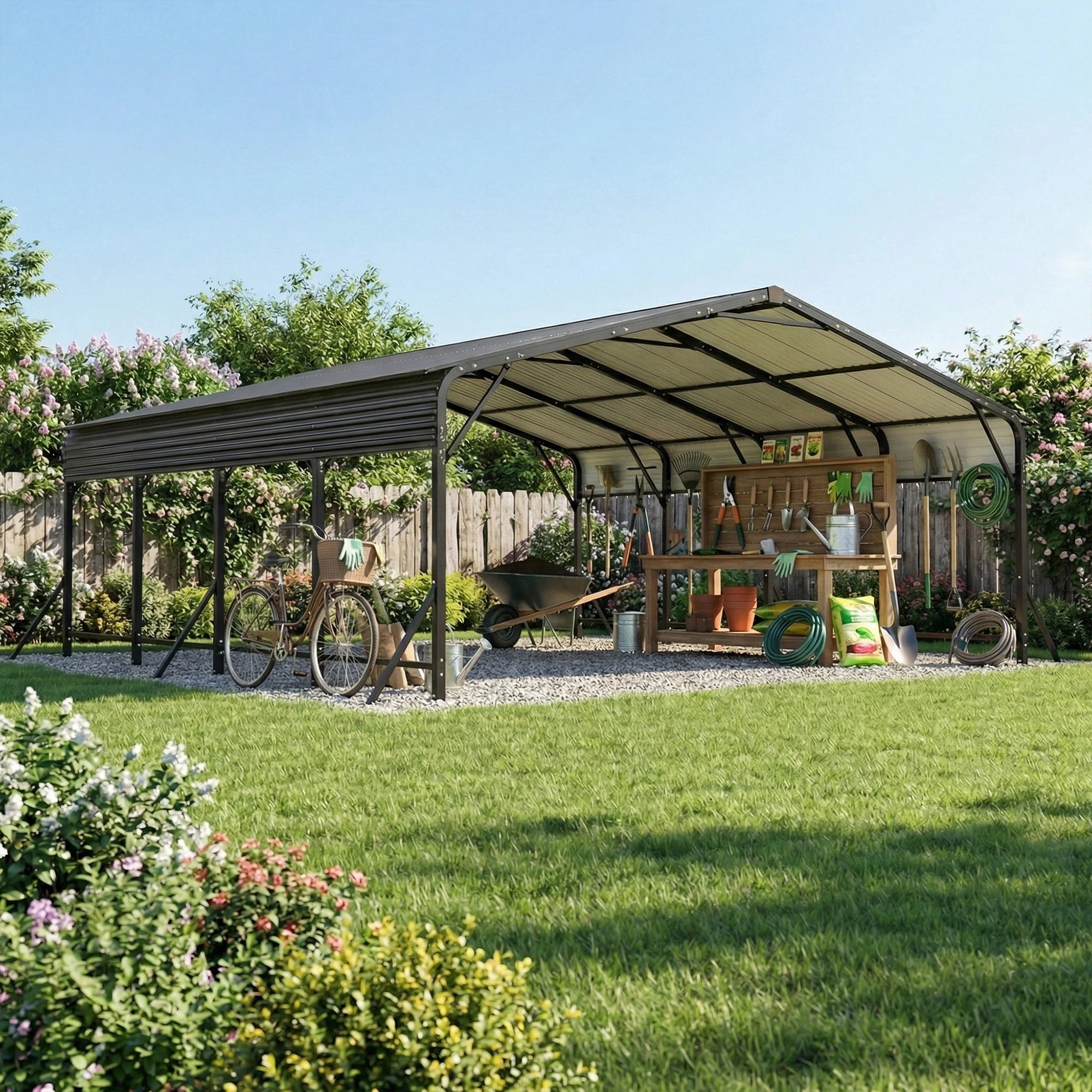 MAYEERTY 20'x20' Heavy Duty Metal Carport, Triangle Reinforced Frame UV-Proof Roof for Car SUV Boat Tractor
