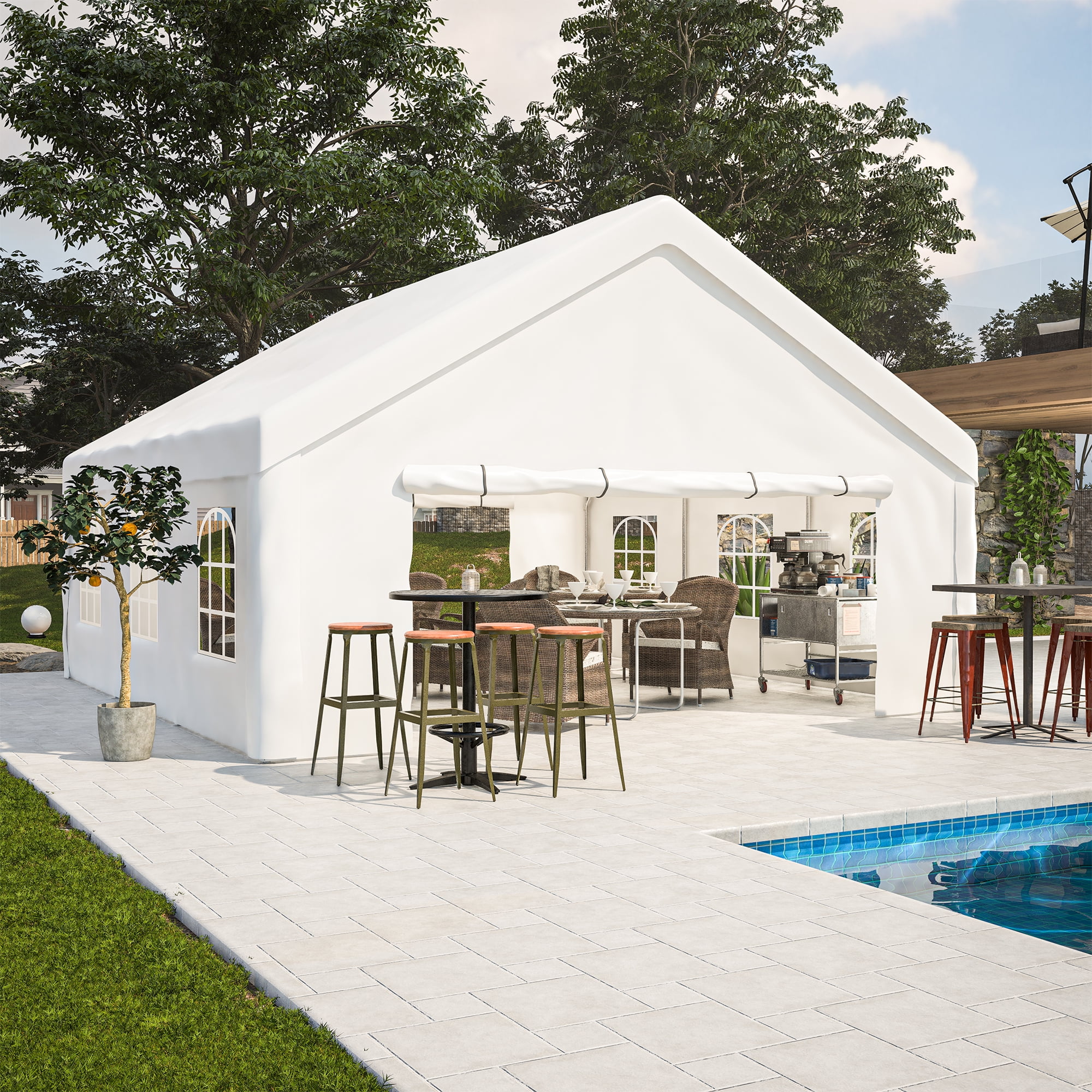 MAYEERTY 20x20FT Heavy Duty Party Tent, Removable Sidewalls 2 Storage Bags for Wedding Camping Carport
