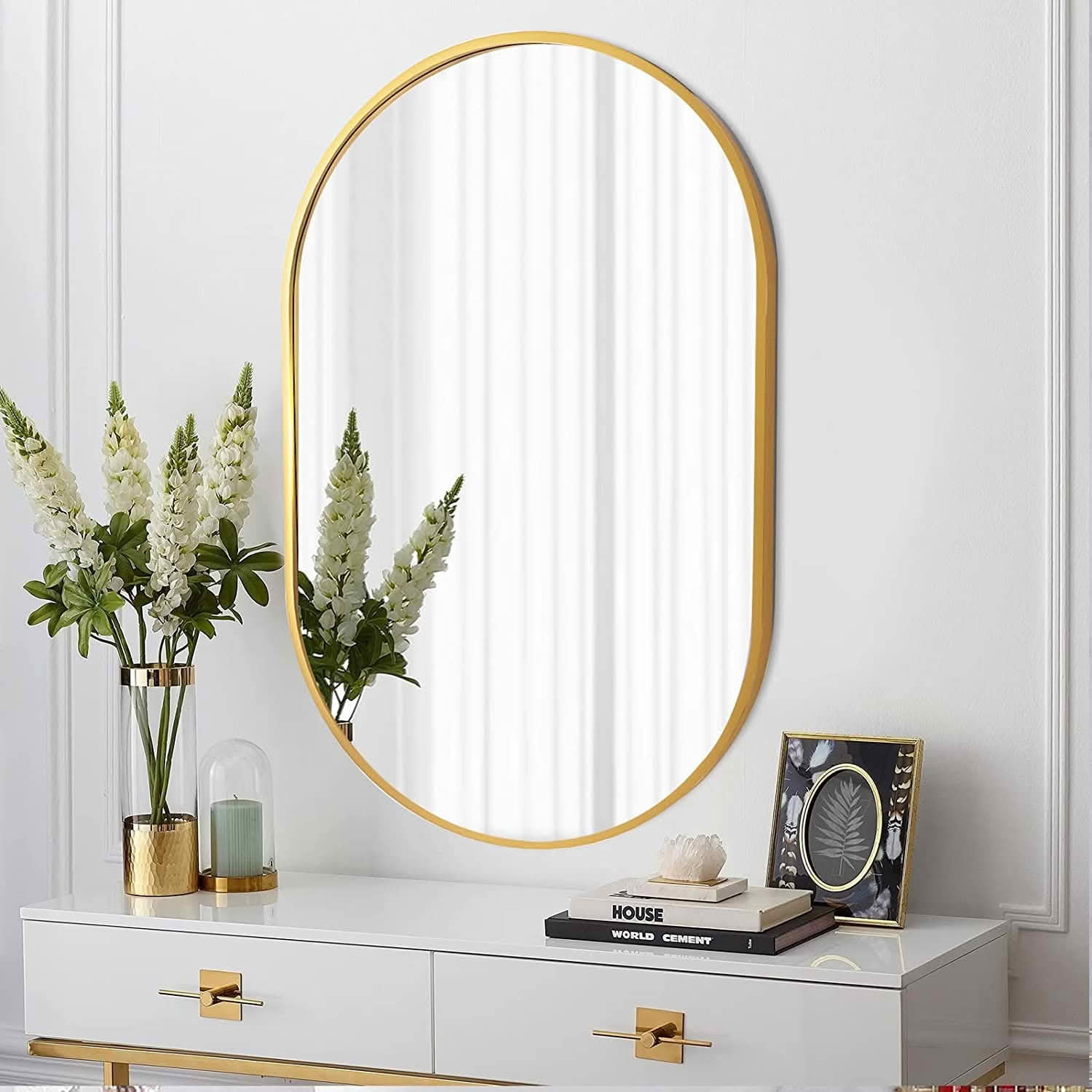 MAYEERTY 20x28 Inch Gold Metal Framed Oval Bathroom Mirror, for Home Bathroom Use