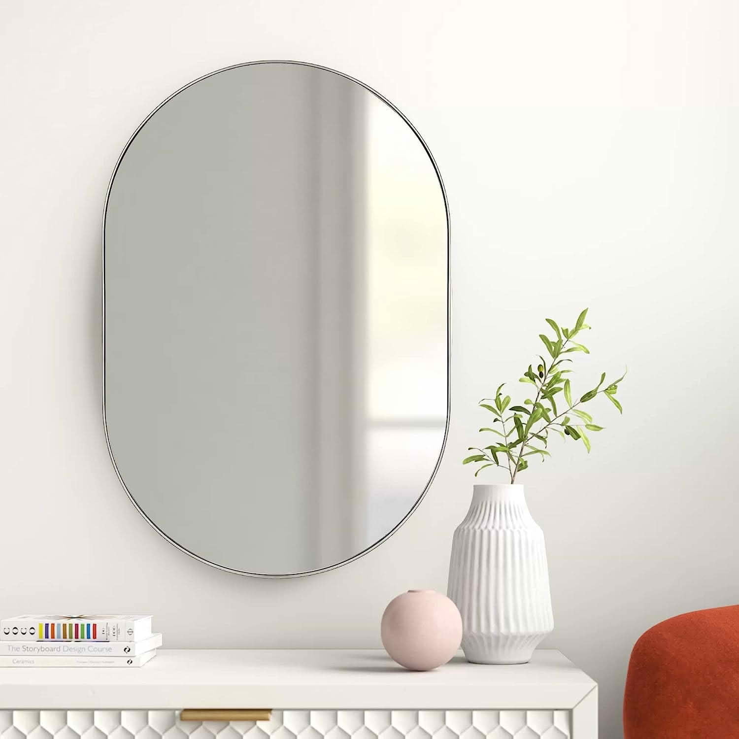 MAYEERTY 20x28 Inch Silver Metal Framed Oval Bathroom Mirror, for Bathroom Wall Decor