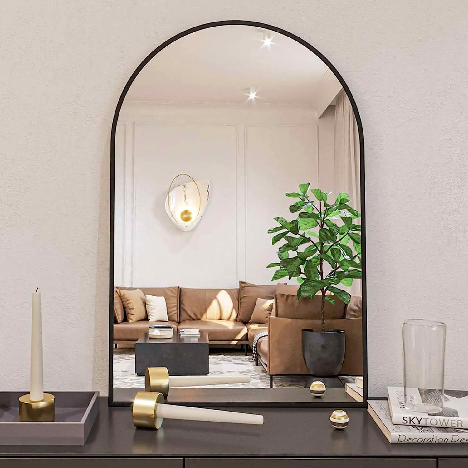 MAYEERTY 20x30 Inch Black Metal Framed Arched Bathroom Wall Mirror, for Bathroom Wall Decor