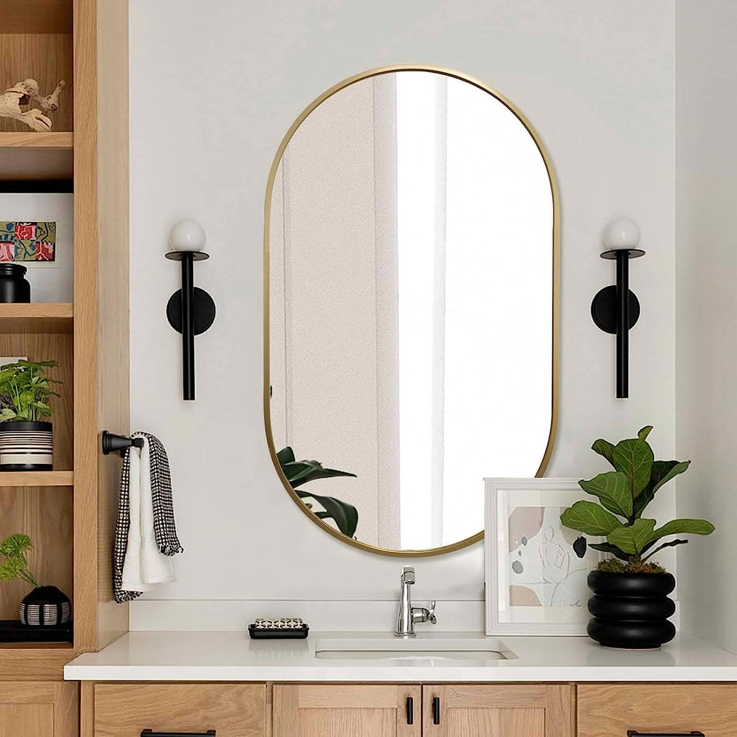 MAYEERTY 20x33 Inch Gold Metal Framed Oval Bathroom Mirror, for Large Bathroom Vanity