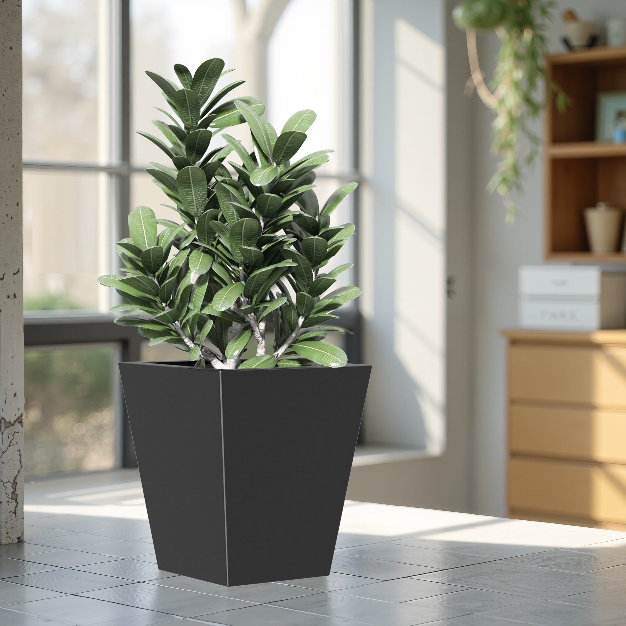 MAYEERTY 22*19*19" Black Modern Metal Cone Planter with Drainage Hole for Outdoor Gardening, Patio & Balcony