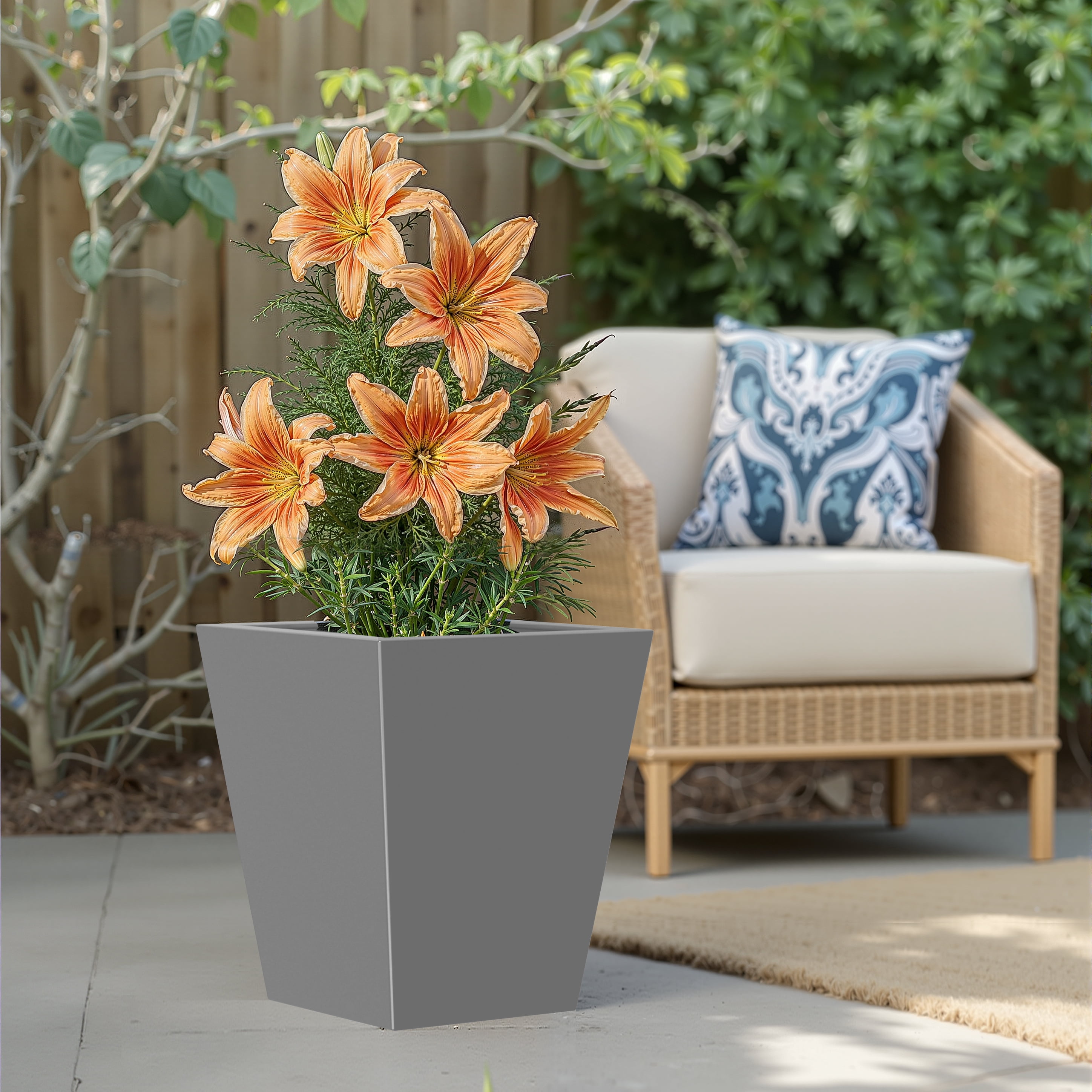 MAYEERTY 22*19*19" Gray Modern Metal Cone Planter with Drainage Hole for Outdoor Gardening, Patio & Balcony