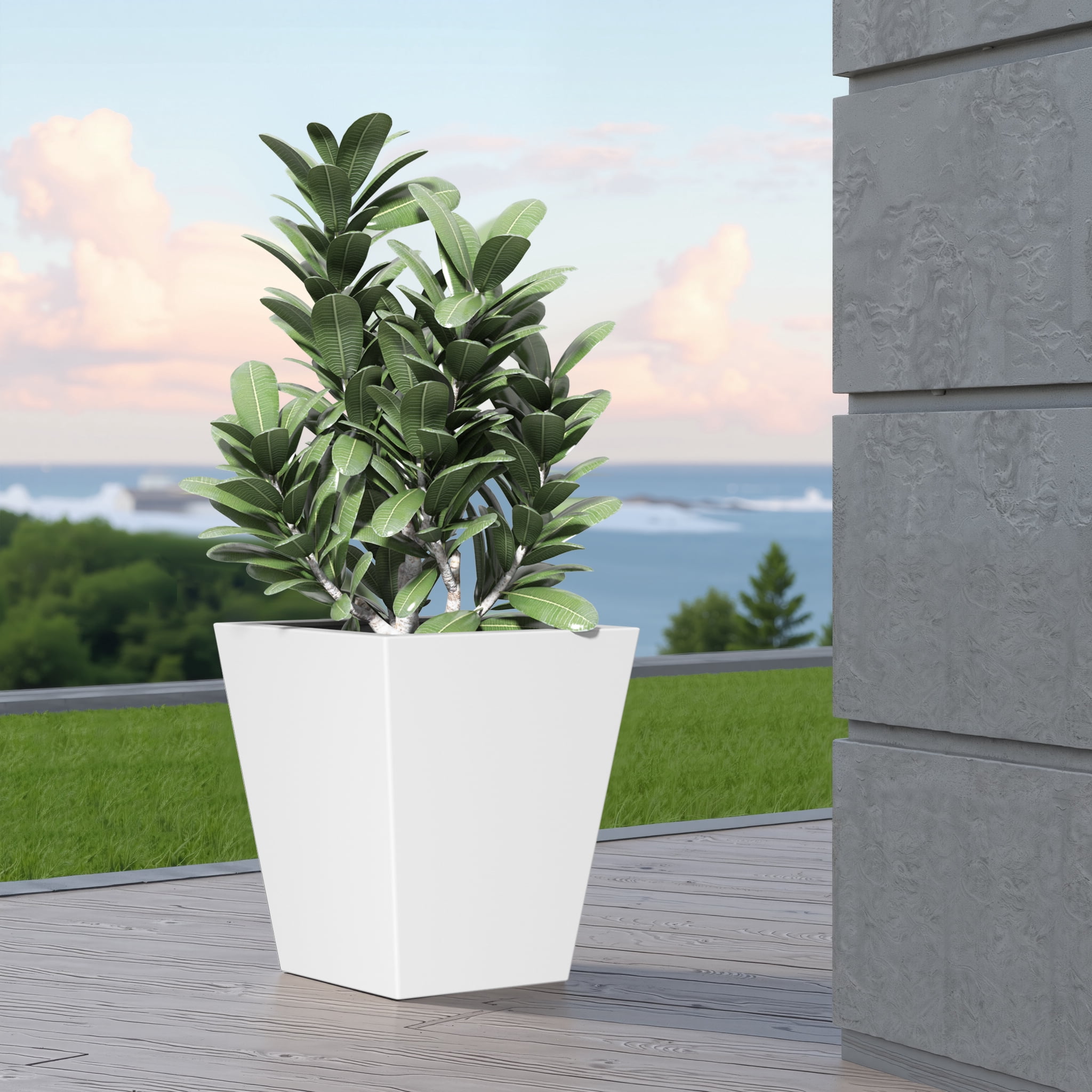 MAYEERTY 22*19*19" White Modern Metal Cone Planter with Drainage Hole for Outdoor Gardening, Patio & Balcony
