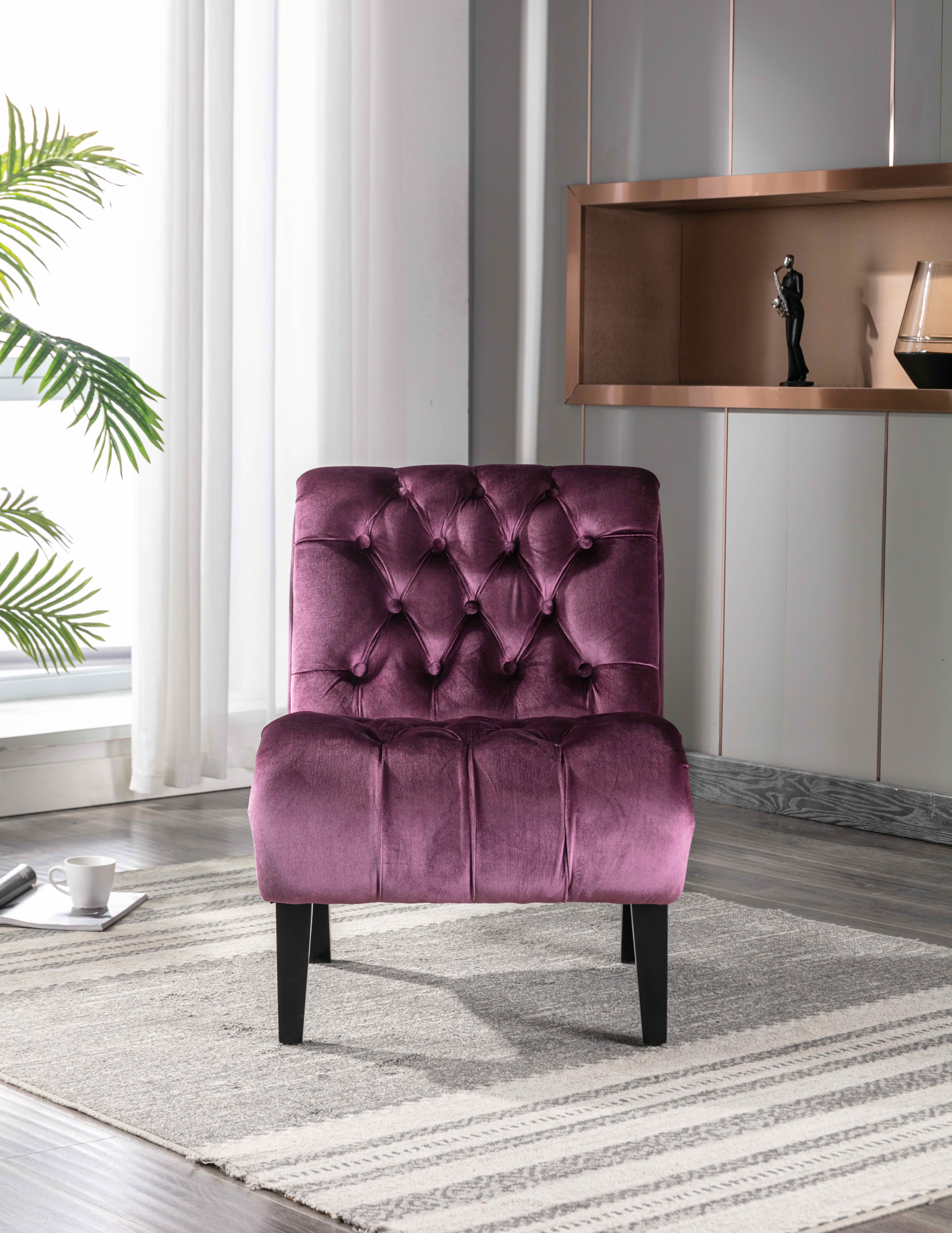 MAYEERTY 22.83-Inch Velvet Button Tufted Armless Accent Chair, Upholstered Leisure Side Chair with Wooden Legs for Bedroom Living Room Office