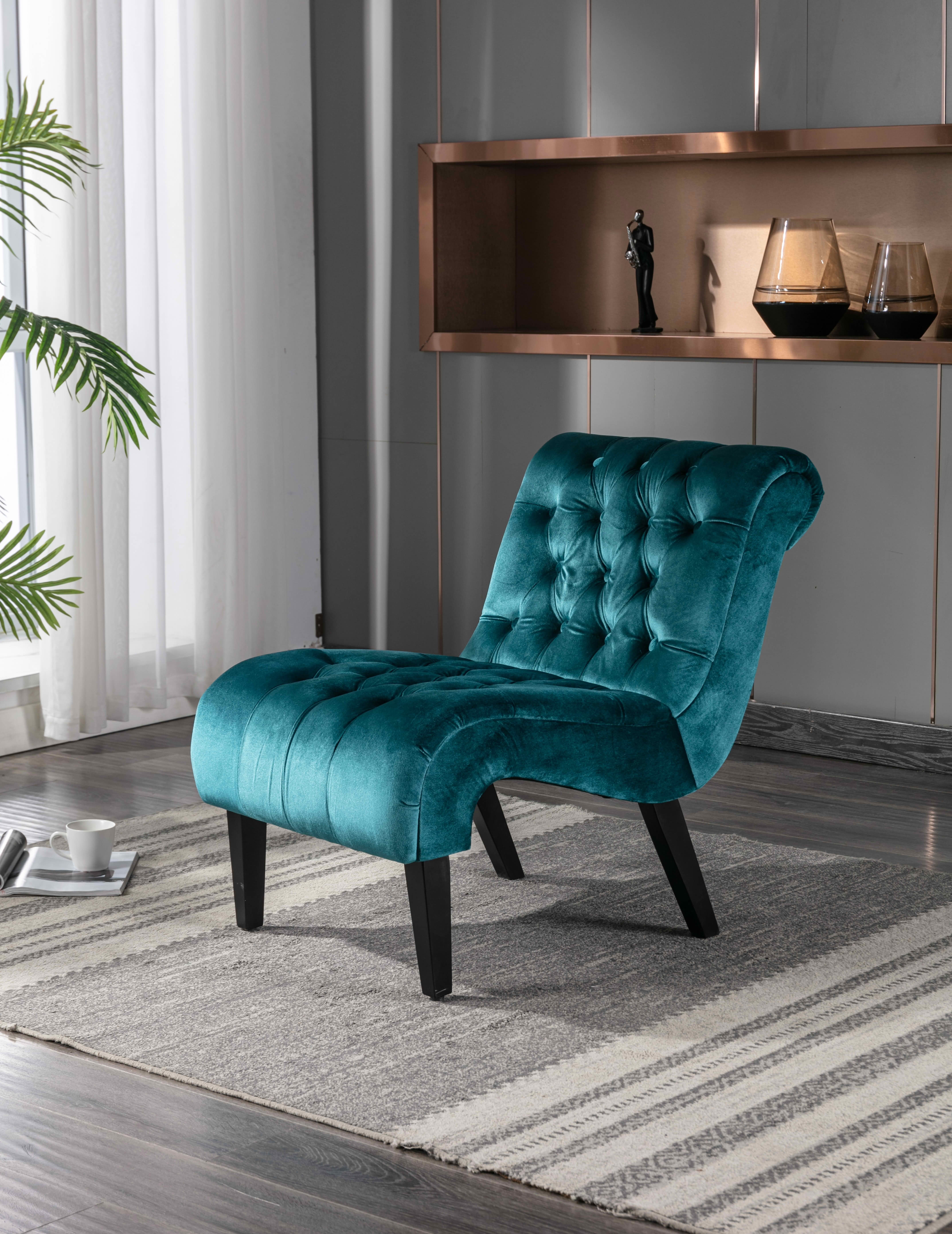 MAYEERTY 22.83-Inch Velvet Button Tufted Armless Accent Chair, Upholstered Leisure Side Chair with Wooden Legs for Bedroom Living Room Office