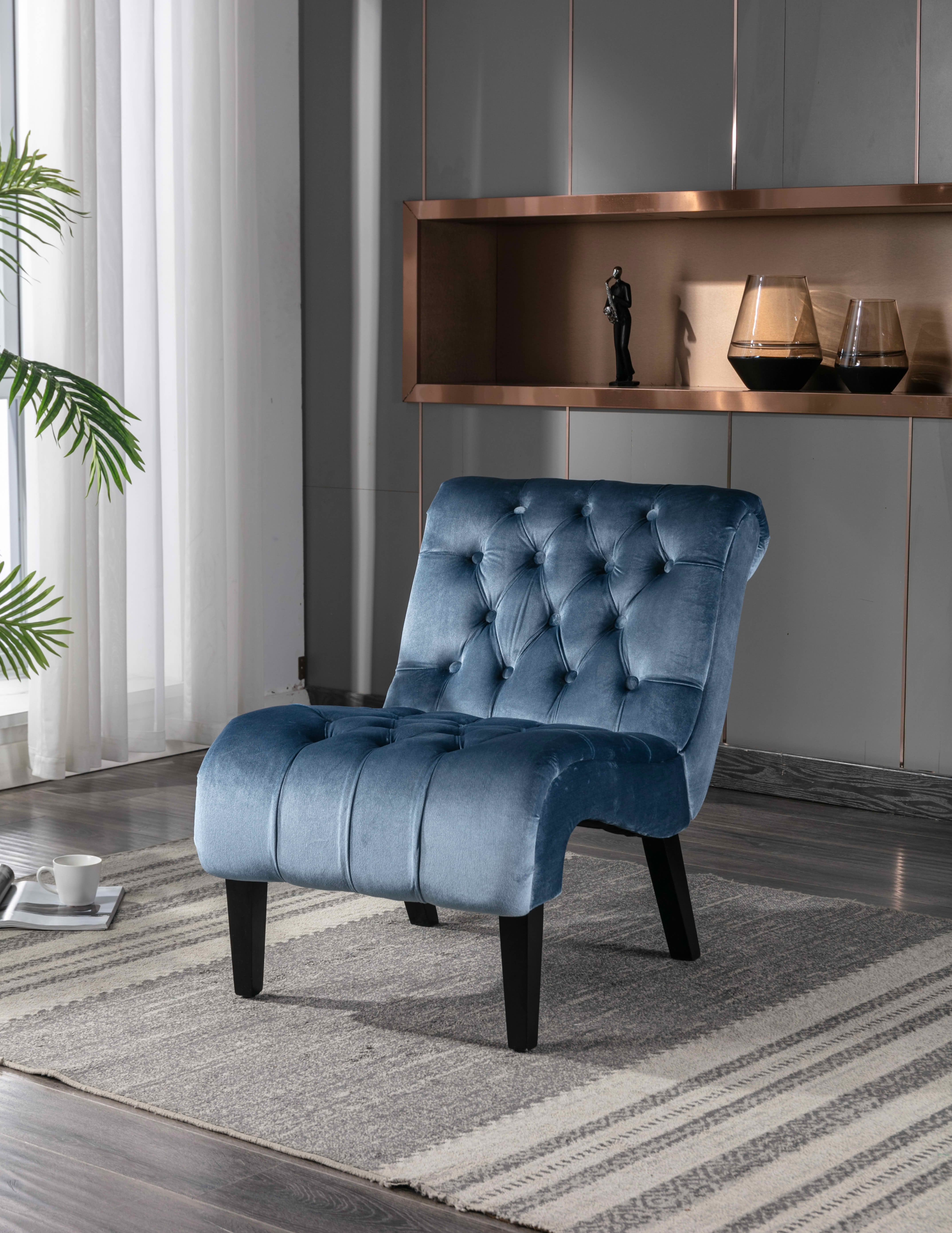 MAYEERTY 22.83-Inch Velvet Button Tufted Armless Accent Chair, Upholstered Leisure Side Chair with Wooden Legs for Bedroom Living Room Office