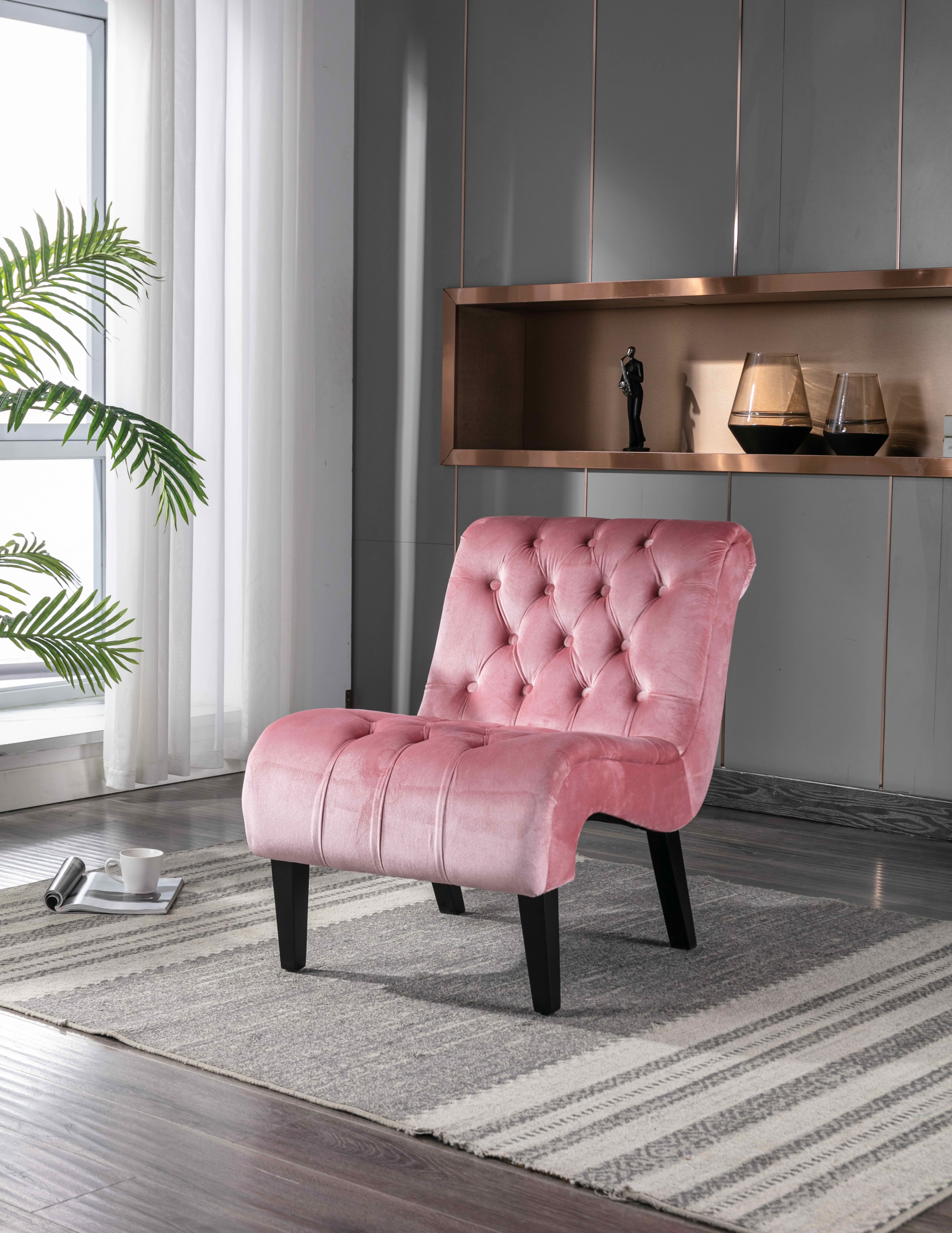 MAYEERTY 22.83-Inch Velvet Button Tufted Armless Accent Chair, Upholstered Leisure Side Chair with Wooden Legs for Bedroom Living Room Office