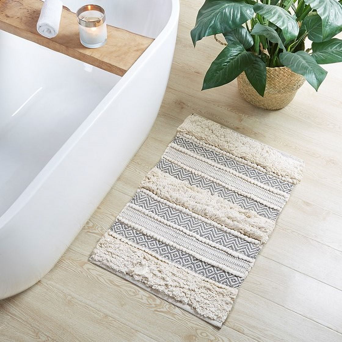 MAYEERTY 22"x58" Bathroom Rug Woven Texture Stripe Non-Slip Bath Mat, Multicolor