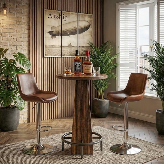 MAYEERTY 23.7" Round Cocktail Pub Table, Space-Saving Modern Rustic Table for Home Bar & Office Lounge, Anti-Wobble Stable Design